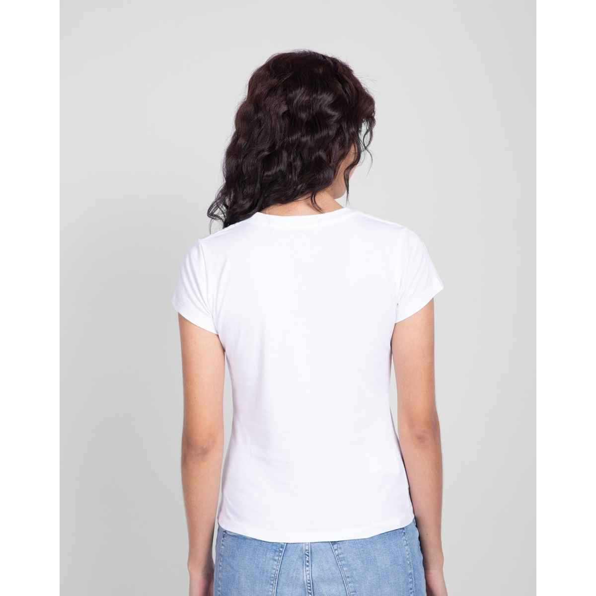 Bewakoof Women's Bloom Wildly Graphic Printed Slim Fit T-shirt | White - M