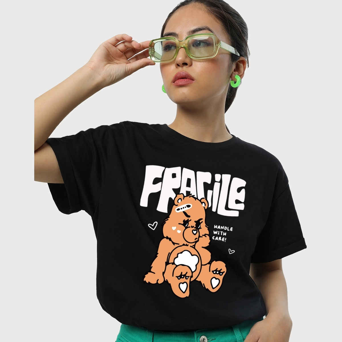 Bewakoof Women's Fragile Graphic Printed Boyfriend T-shirt | Black - XL
