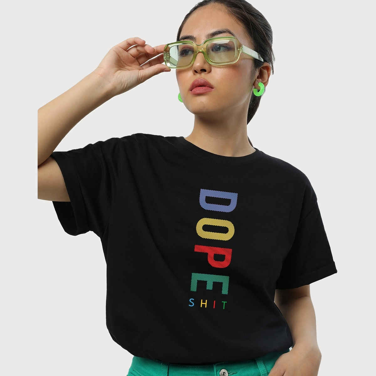 Bewakoof Women's Dope Shit Typography Boyfriend T-shirt | Black - XL