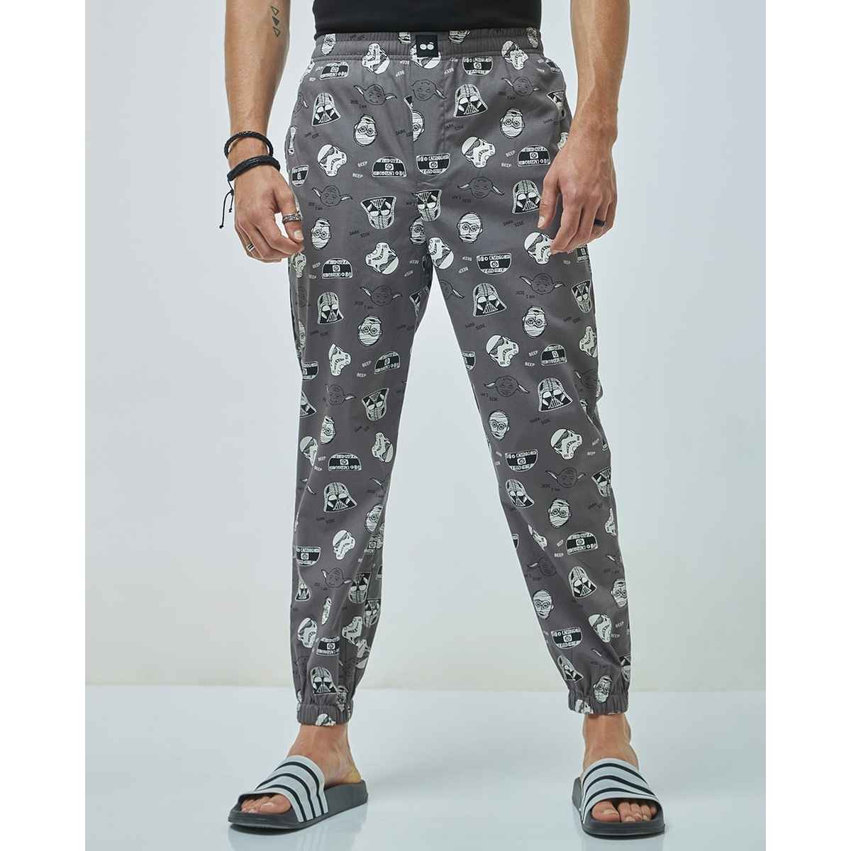 Bewakoof Men's All Over Printed Pyjamas | Grey - L