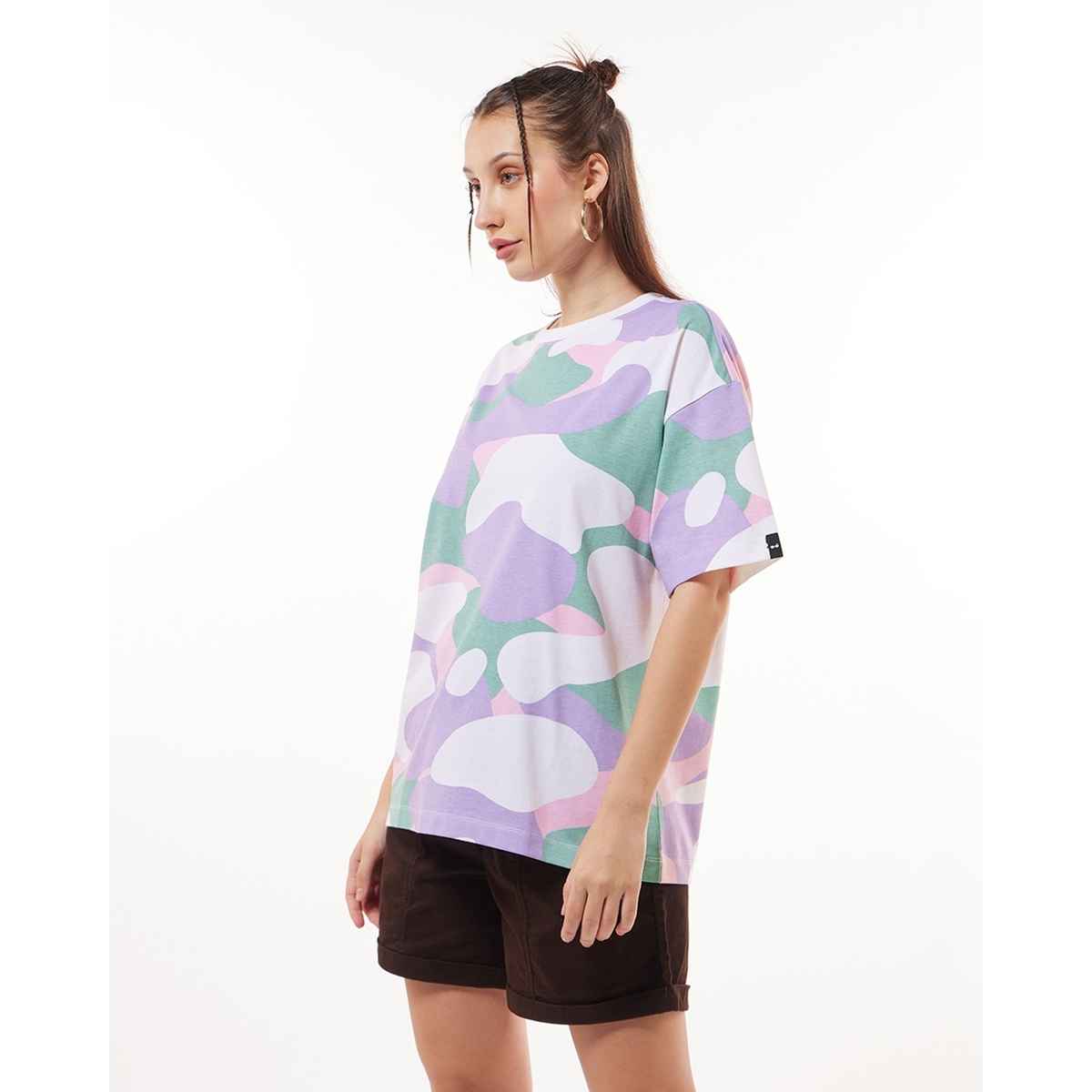 Bewakoof Women's Camouflage Printed Oversized T-shirt | Multicolor - S