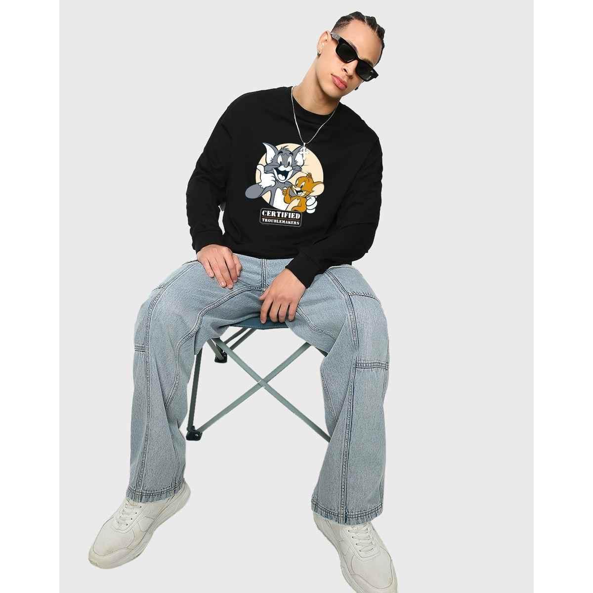 Bewakoof Men's Certified Troublemakers Graphic Printed Oversized T-shirt | Black - S