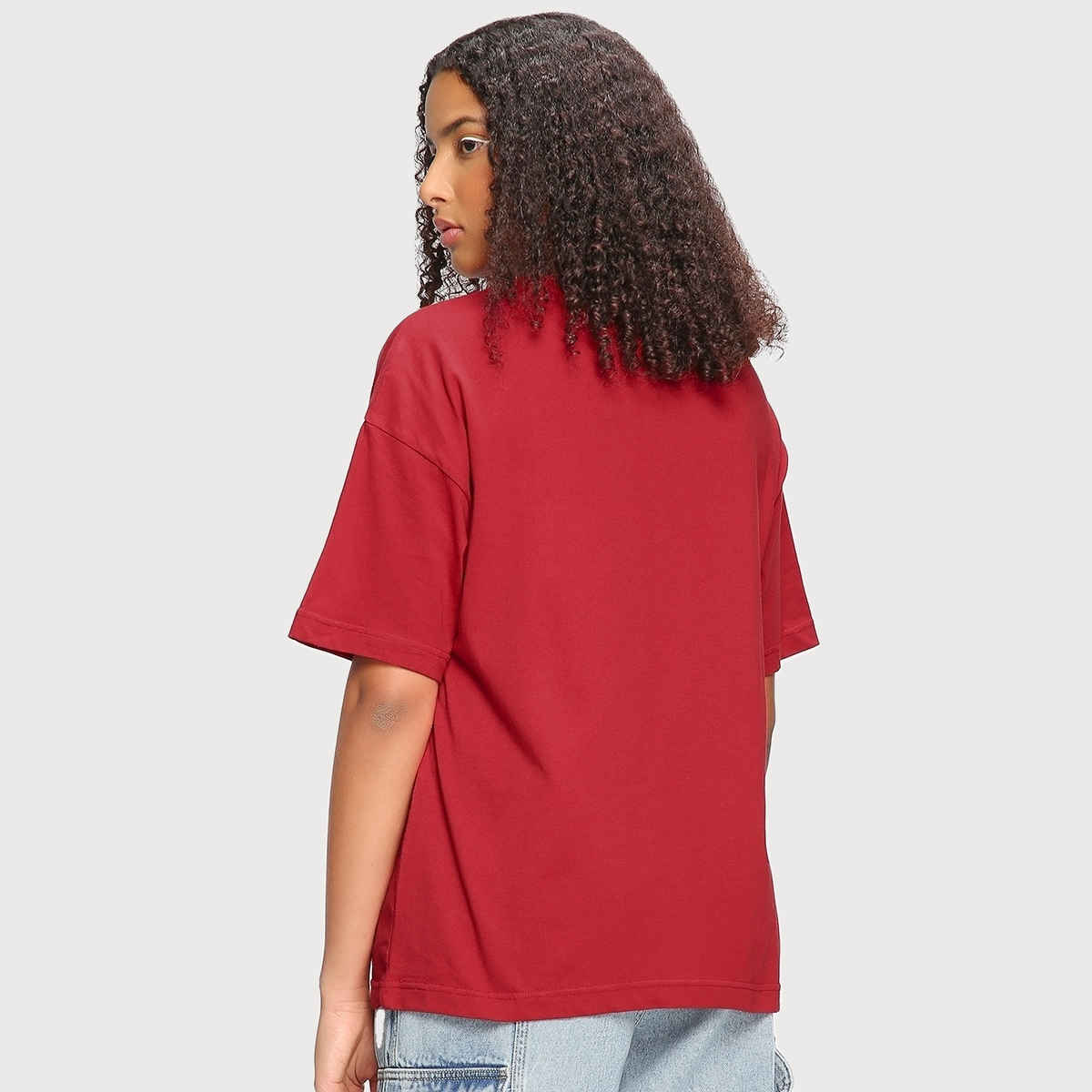 Bewakoof Women's Being Cute Is My Superpower Graphic Printed Oversized T-shirt | Red - L
