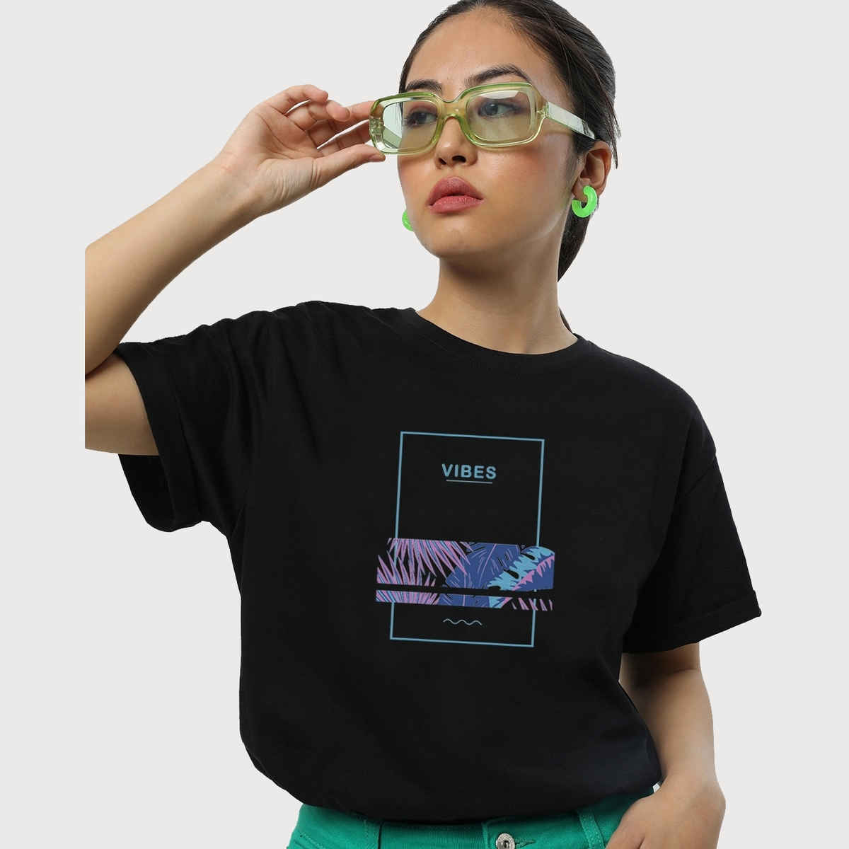 Bewakoof Women's Vibes Graphic Printed Boyfriend T-shirt | Black - L