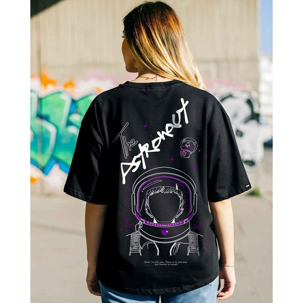 Bewakoof Women's BTS Astro JIN Graphic Printed Oversized T-shirt | Black - S