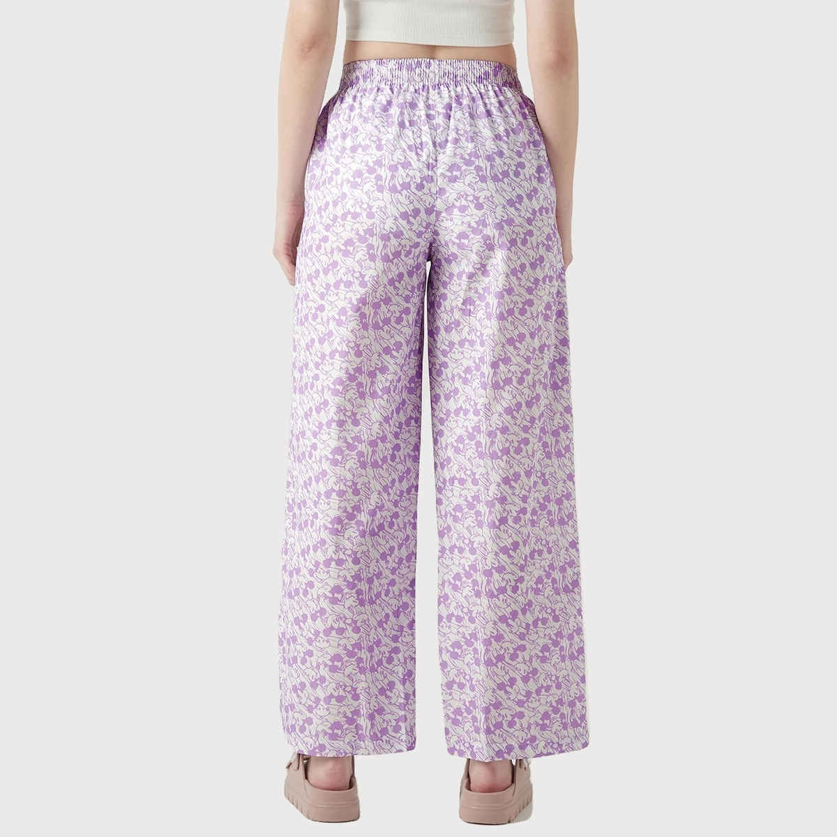 Bewakoof Official Disney Merchandise Women's All Over Printed Wide Leg Pyjamas | Purple & White - S