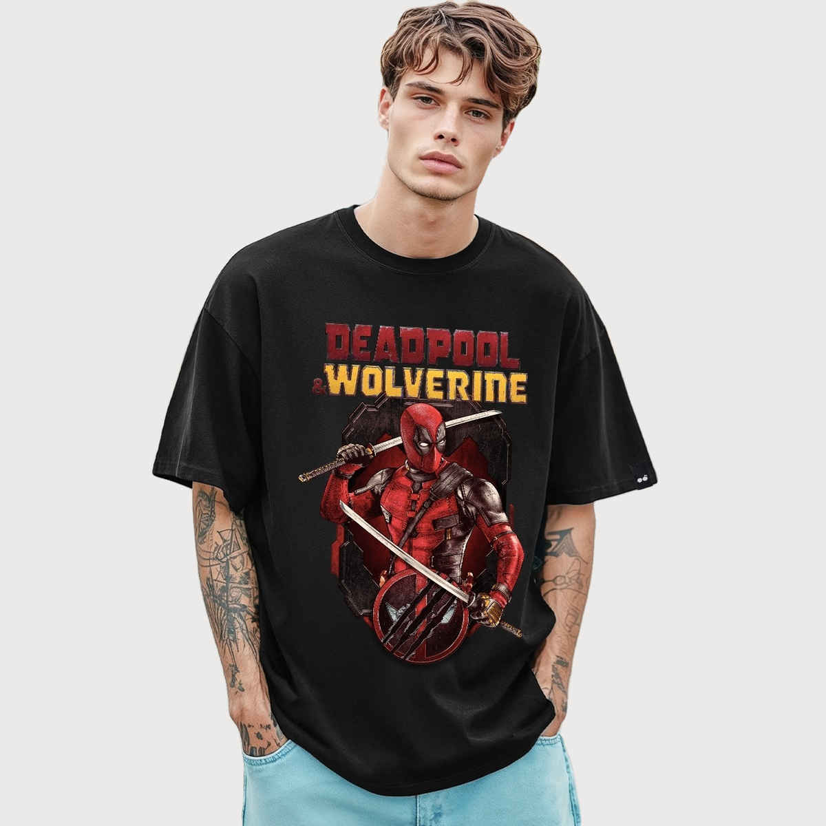 Bewakoof Men's Deadpool Graphic Printed Oversized T-shirt | Black - XL