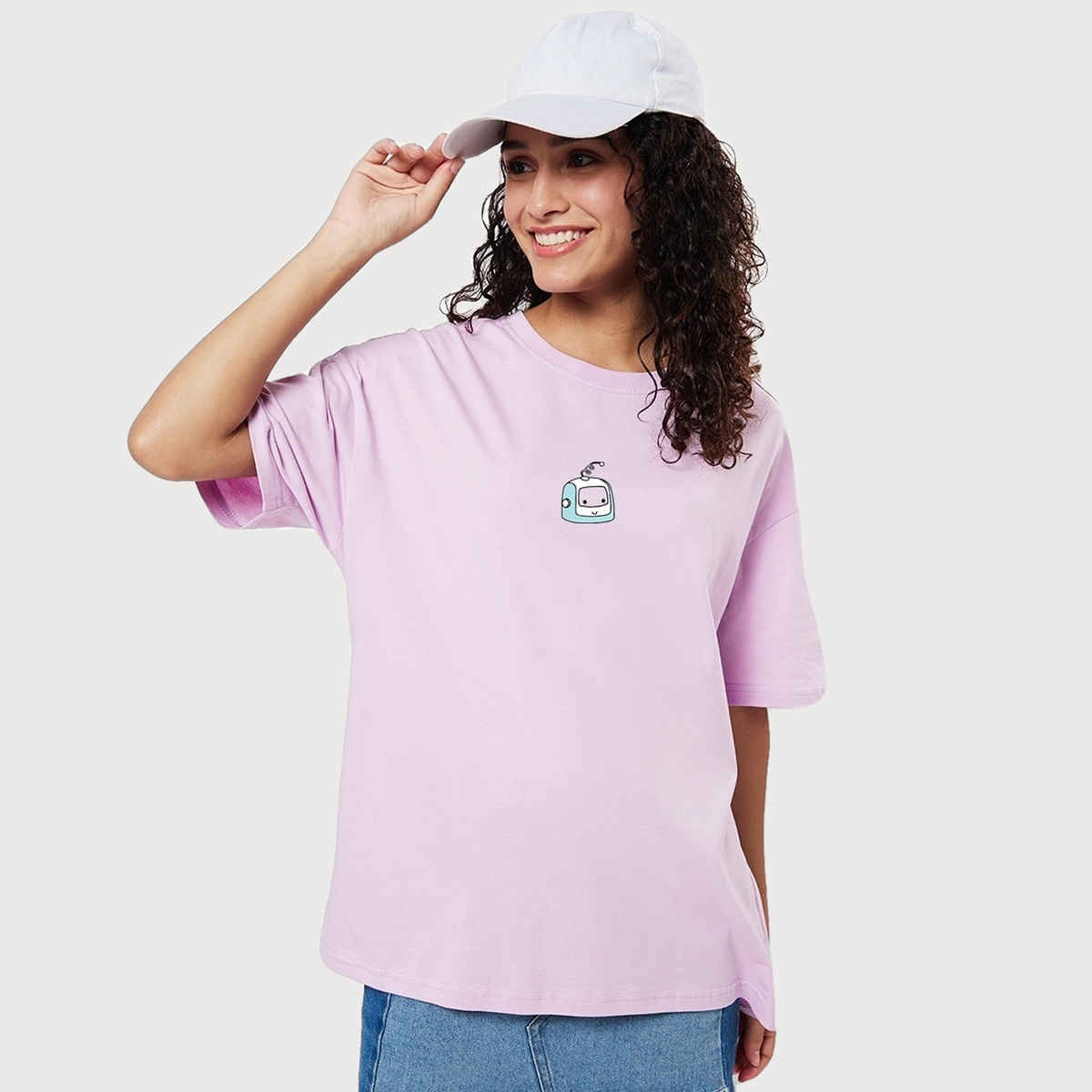 Bewakoof Women's Purple Power Up Graphic Printed Oversized T-shirt | M