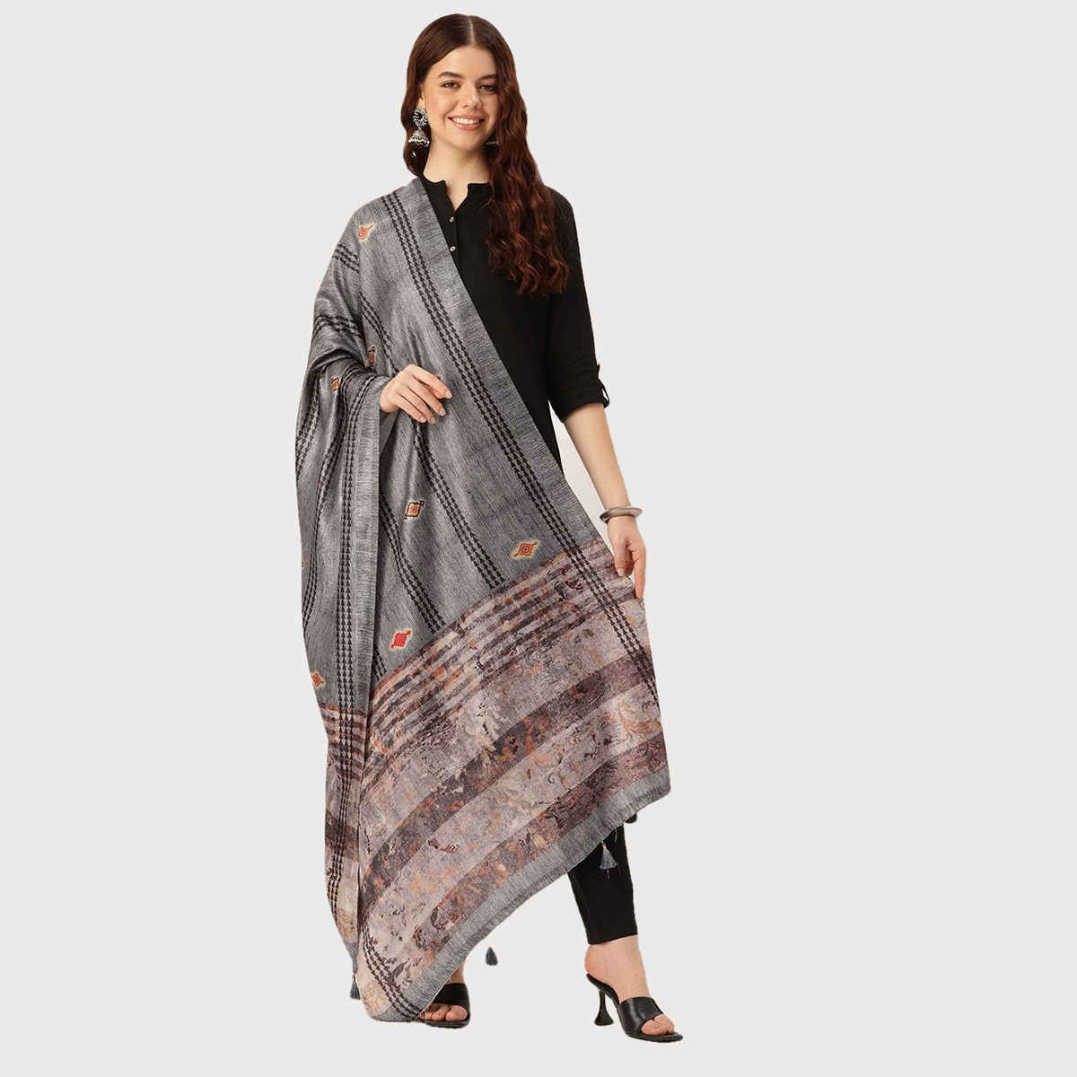 Ishin Grey Cotton Dupatta | 1030