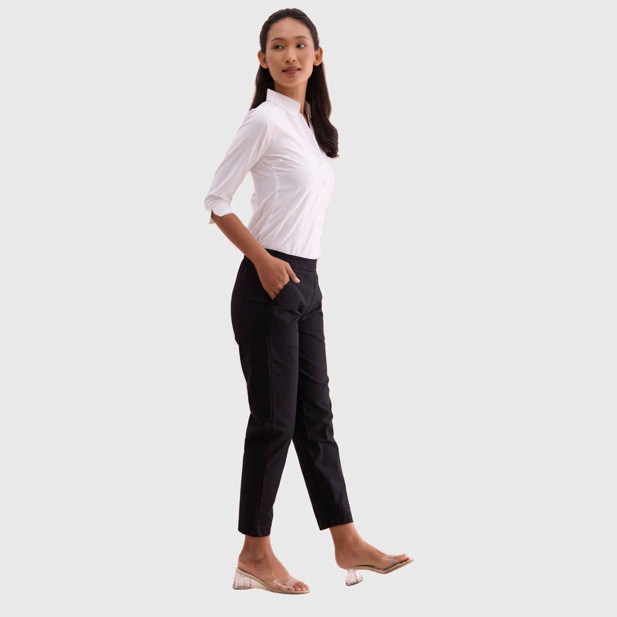 Go Colors Women's Solid Trousers | LT08 | Black - S
