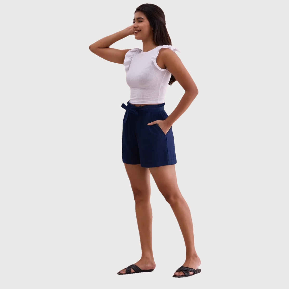Luxrio Women's Cotton Linen Blended Shorts | WMNSHORTSCF | Navy Blue - XL