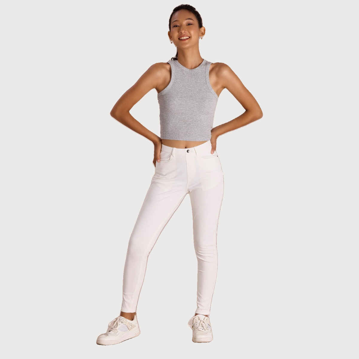 Go Colors Women's Solid Super Stretch Jeggings | LJ03 | White - M