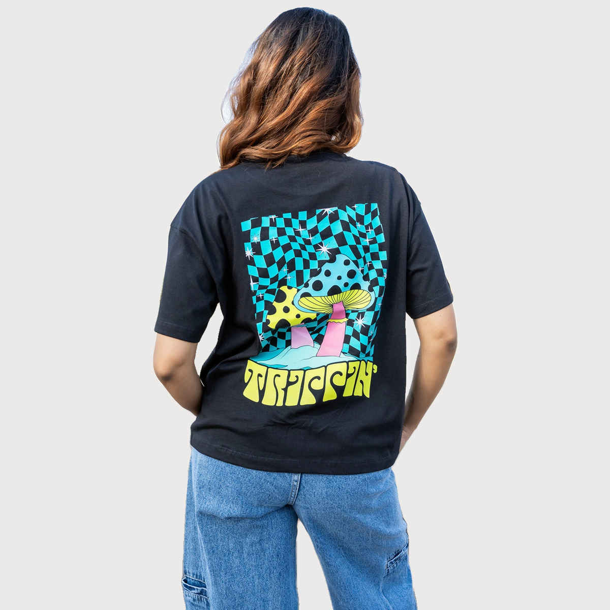 Bonorganik Women's Generic Oversize Front And Back Print T-Shirt | Bon12126 | Black | L