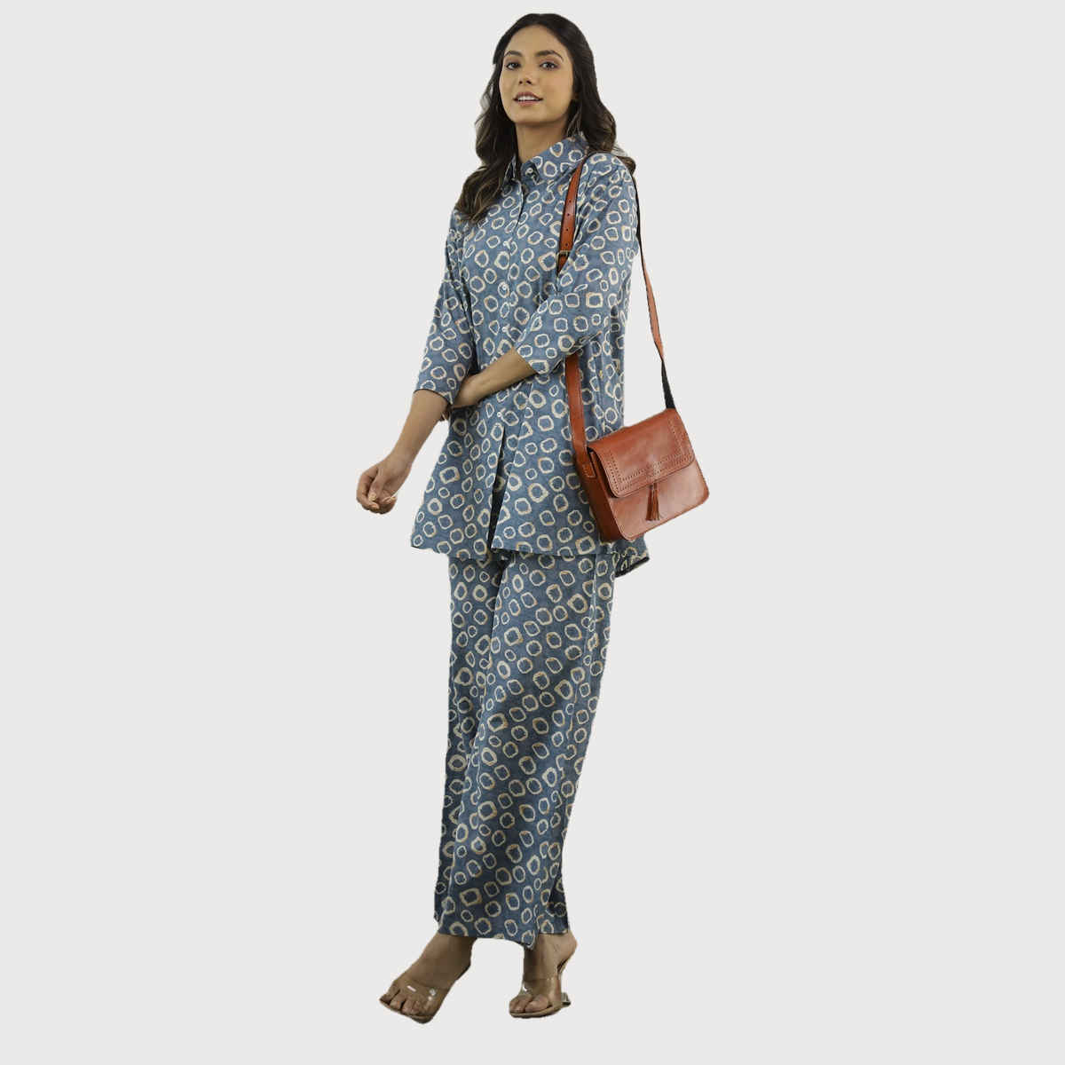 Sanskrutihomes Printed Pure Cotton Shirt And Trousers | Blue | M