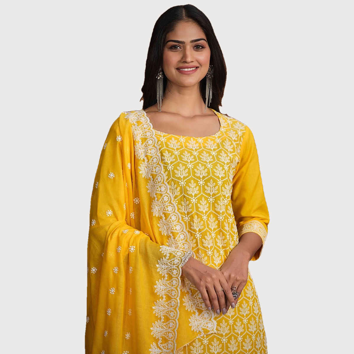 Ishin Women's Kurta Set with Dupatta | Yellow - L