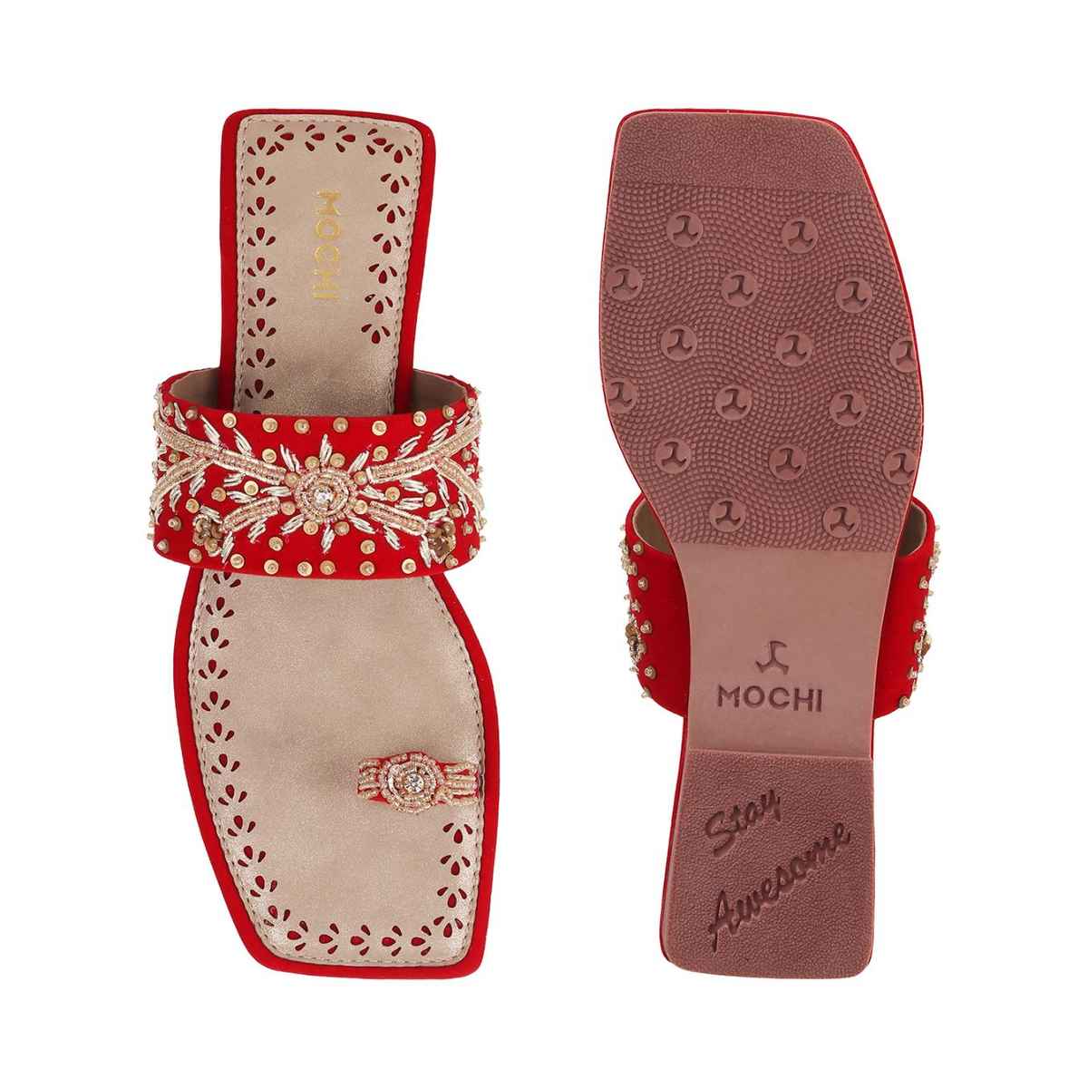 Mochi Women Red Color Slip On Ethnic | Size UK 8 | 35-790