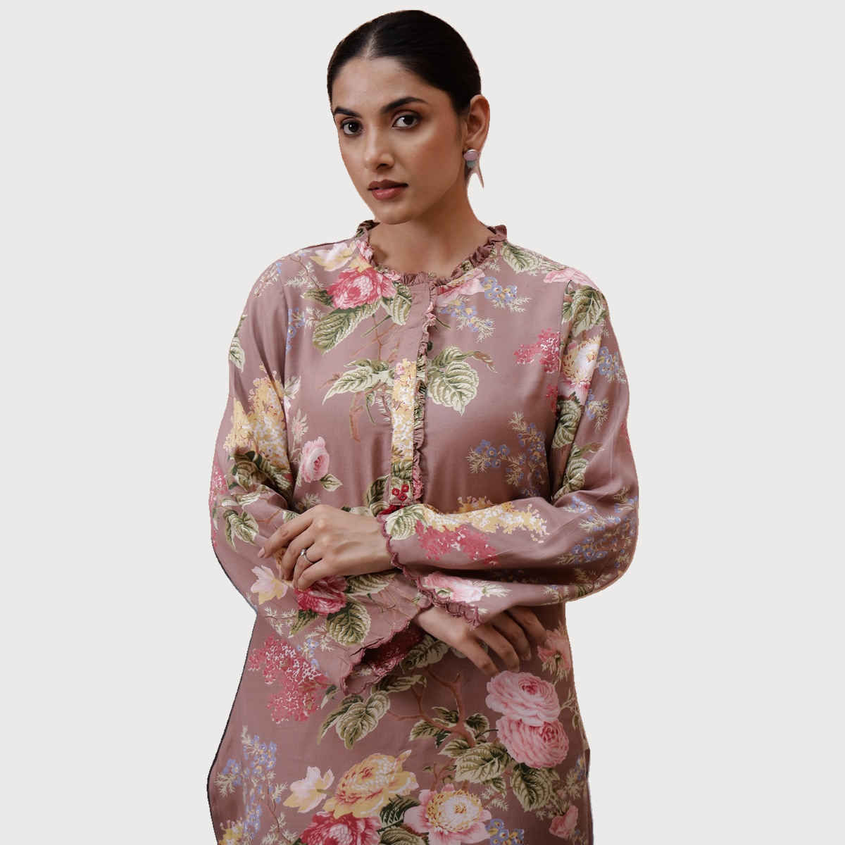 Rangdeep Floral Printed Kurta With Trousers for Women s | Grey | M