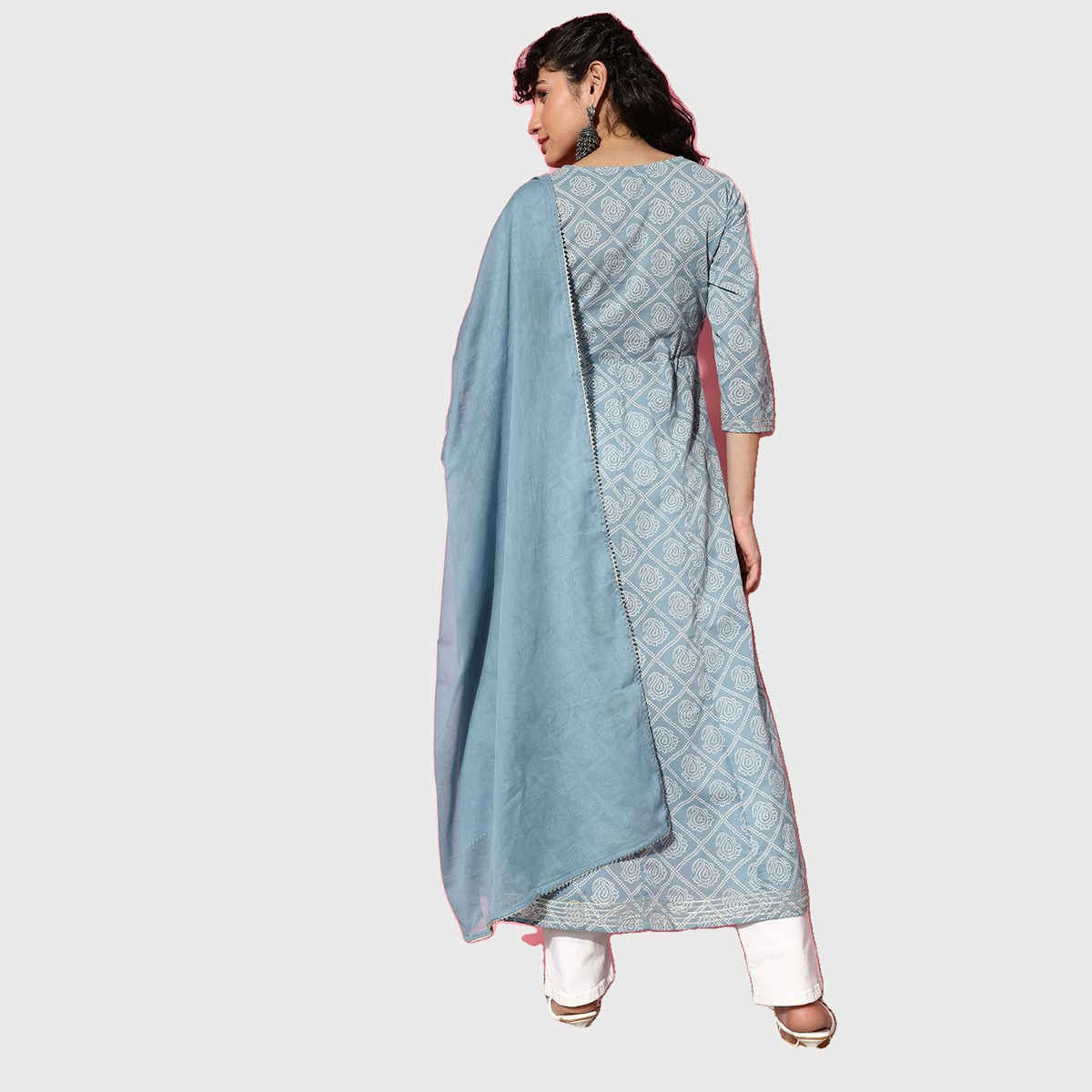 Ishin Women Embroidered Anarkali Kurta | INWKTS039 | Cotton Sky Blue - S