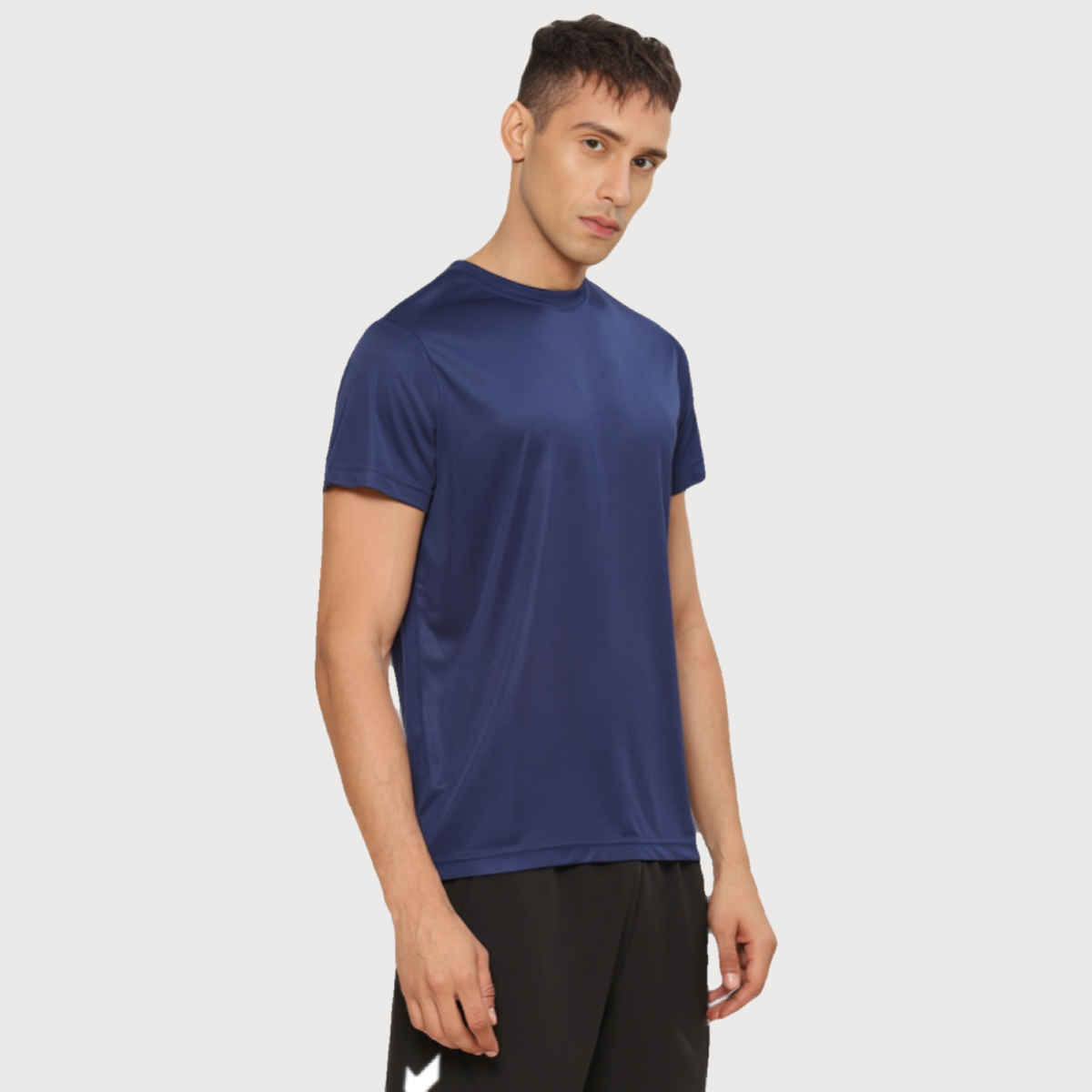 hummel Men's Budoc Round Neck Solid Regular Fit Gym T-shirt | Blue Nights - L