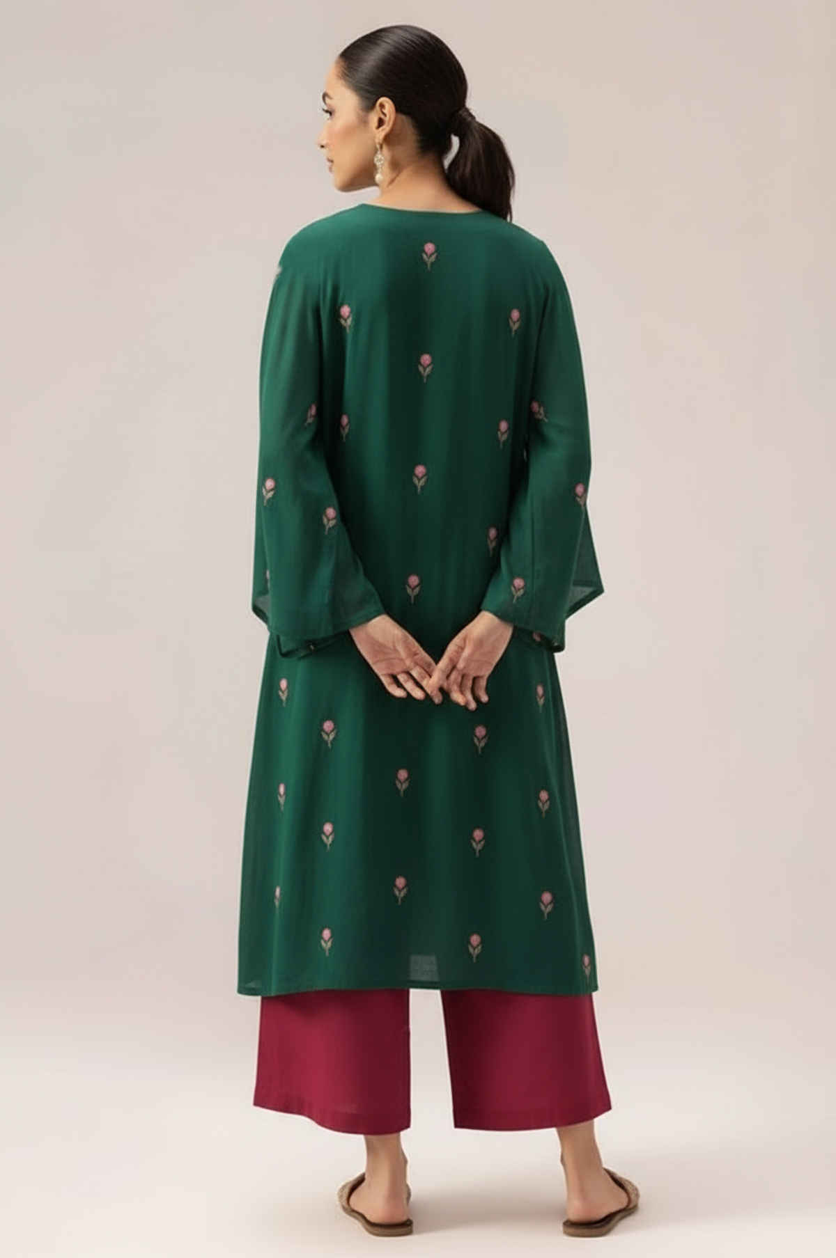 GoSriKi Women's Rayon Viscose A-Line Printed Kurta with Palazzo | Qushi Green | L