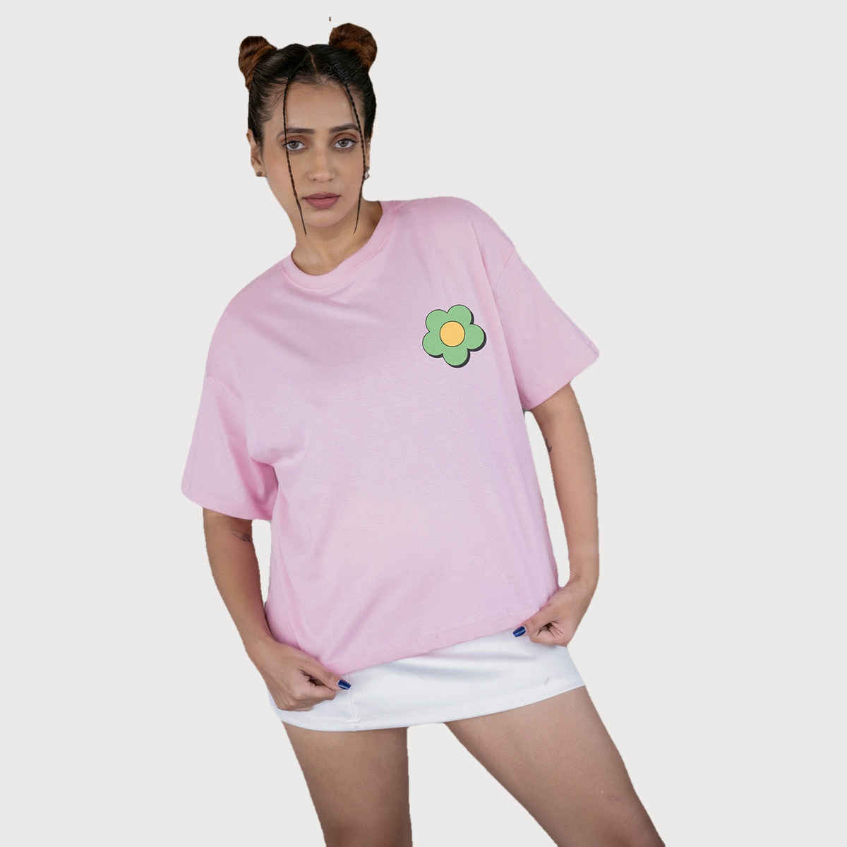 Bonorganik Women's Generic Oversize Front And Back Print T-Shirt | Bon12132 | Pink | M