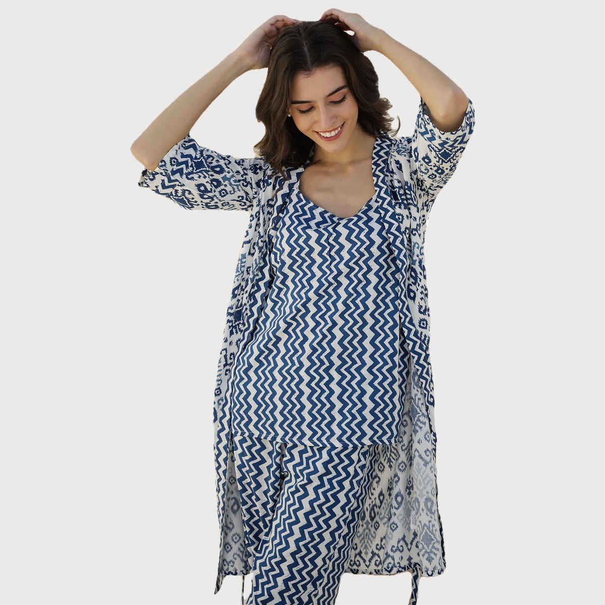 Sanskrutihomes Women Blue Printed Night Suit SE-NSP-671 | XL