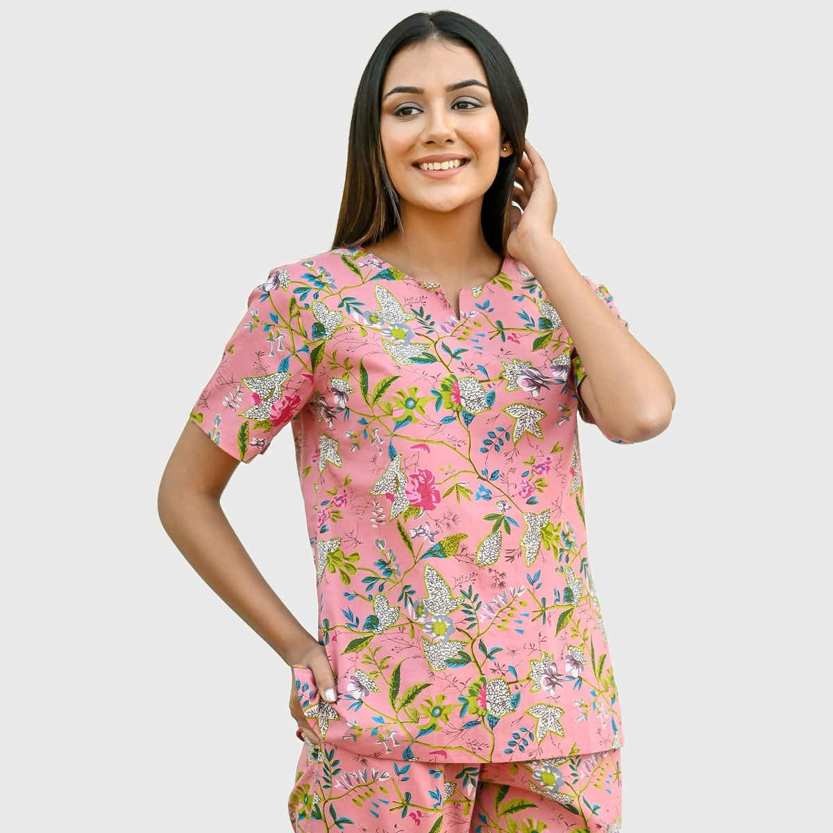 Sanskrutihomes Women Rose Pure Cotton Floral Print Pyjama | Set S