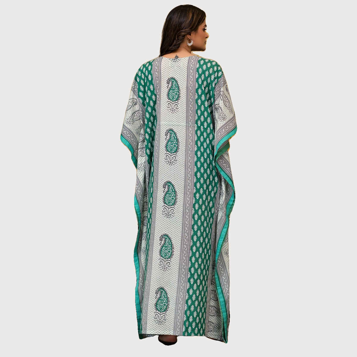 Aujjessa Green Multi Printed Front Zipper Maternity Feeding Kaftan | Free Size