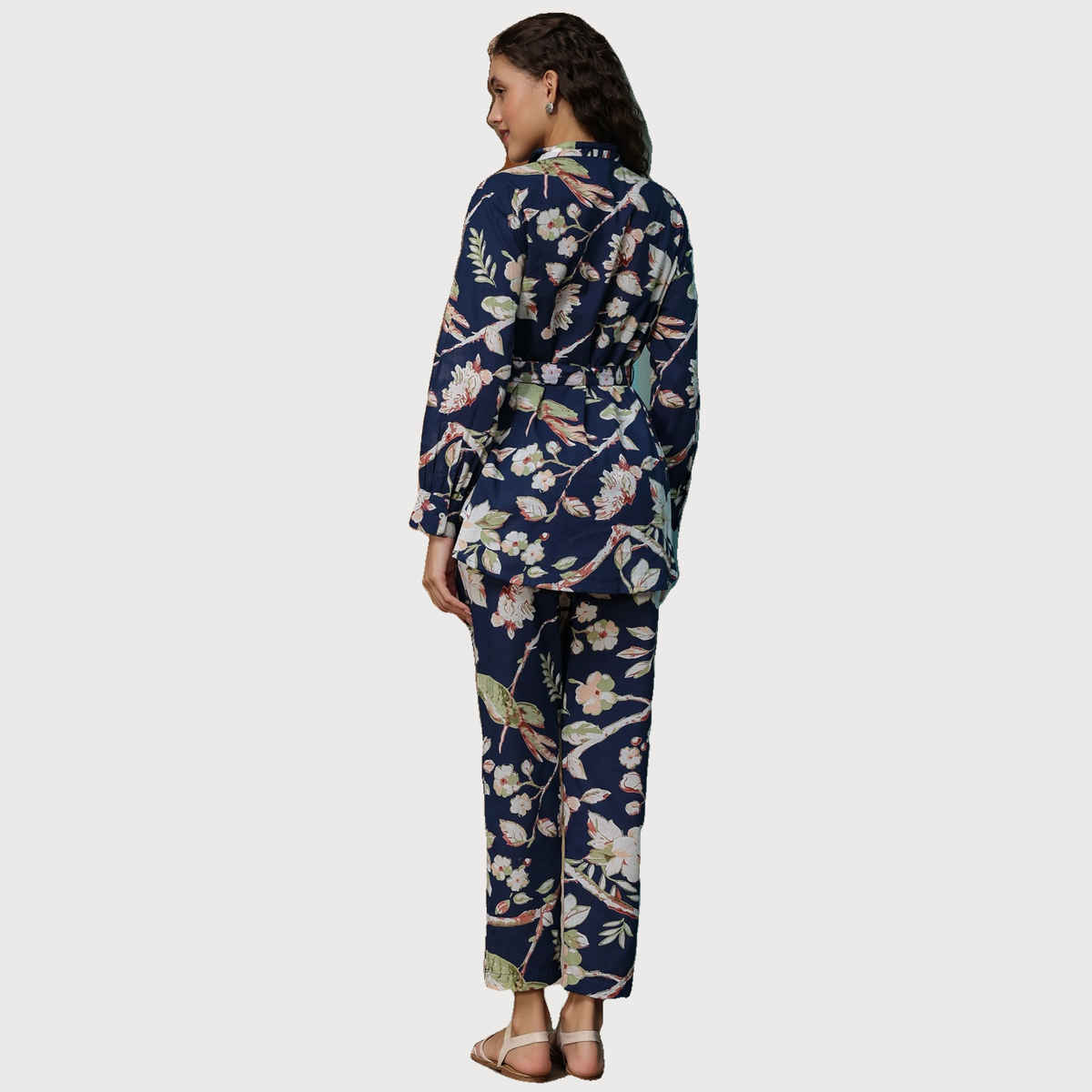 Sanskrutihomes Printed Pure Cotton Shirt & Trouser Co-Ords for Women | Navy Blue | L