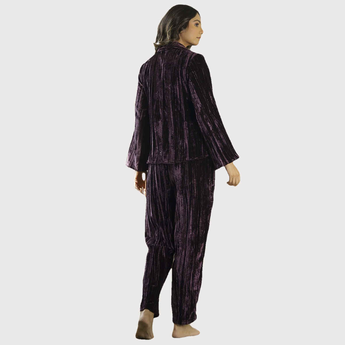 Sanskrutihomes Self Design Shirt Collar Night Suit | Violet | S