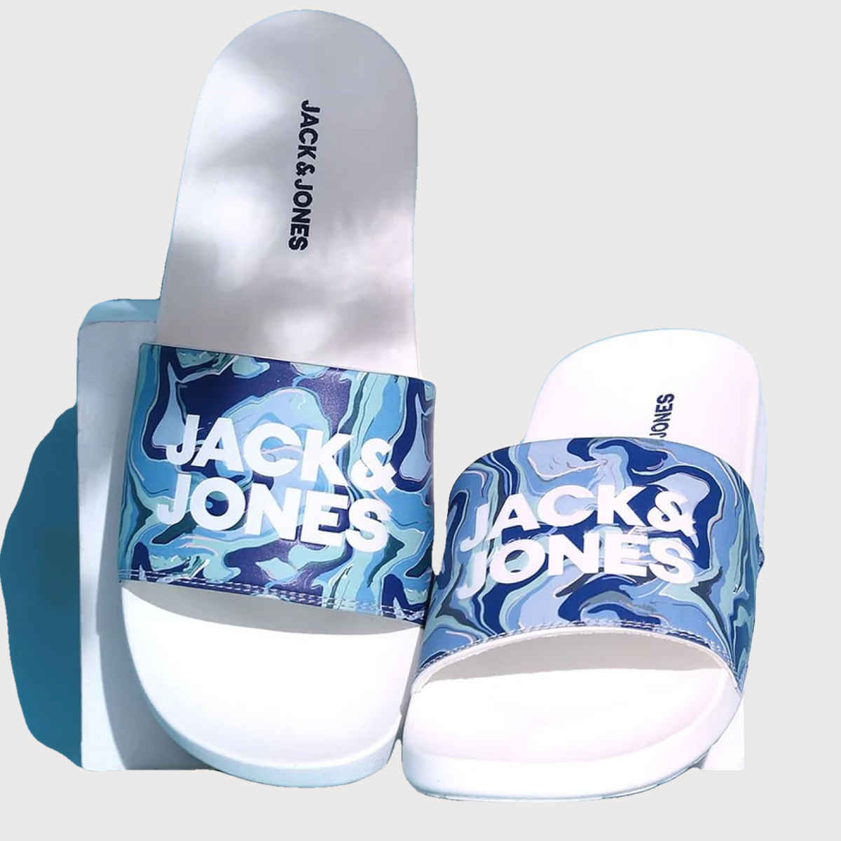 Jack & Jones Men's White Printed Sliders - 42