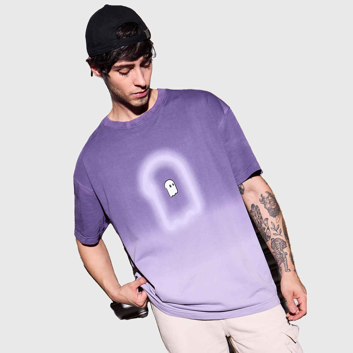 The Souled Store Men's TSS Originals Shadow Oversized T-shirt | Purple - 2XL