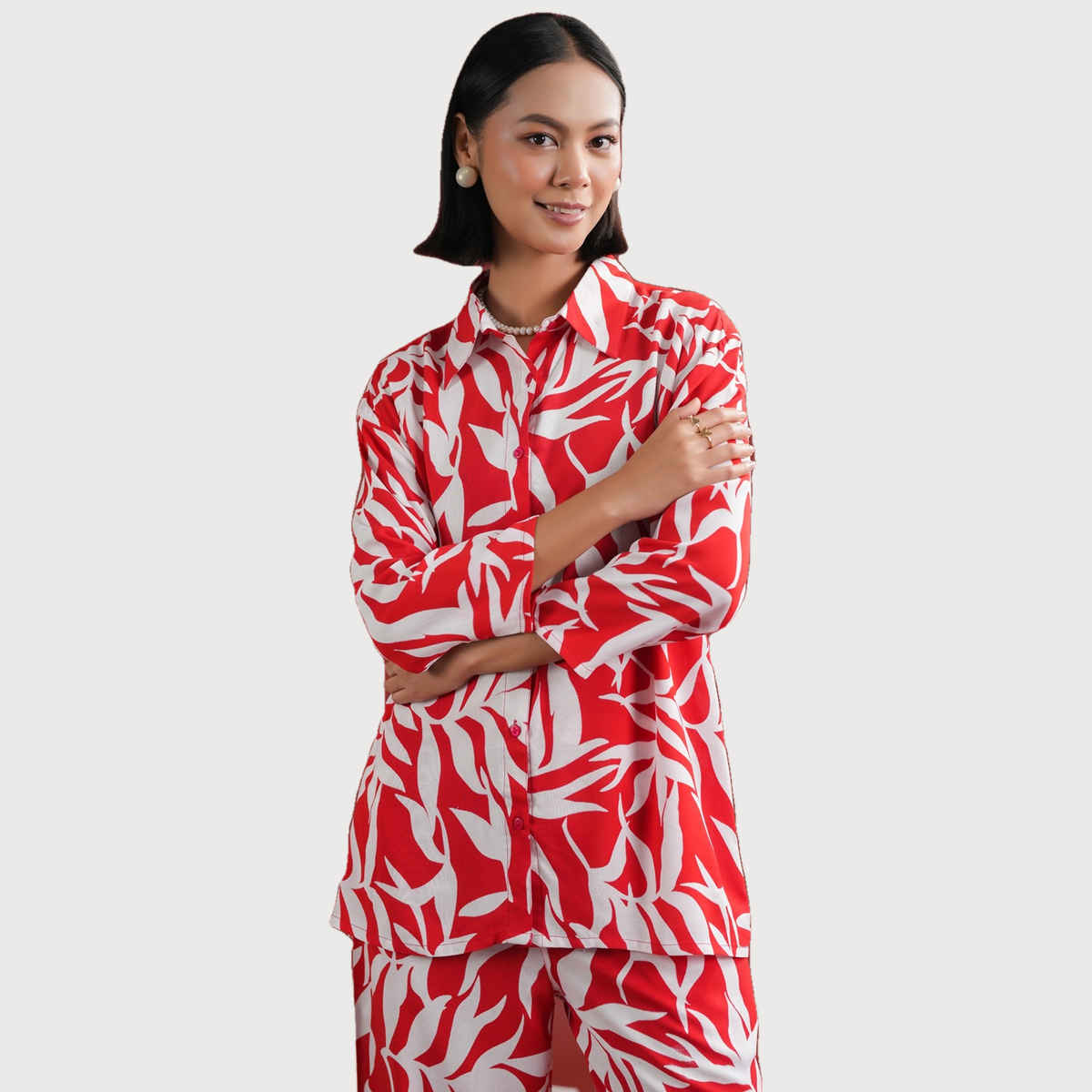 Sanskruti Homes Women's Red Floral Printed Night Suit Set | Se-nsp-859 | M