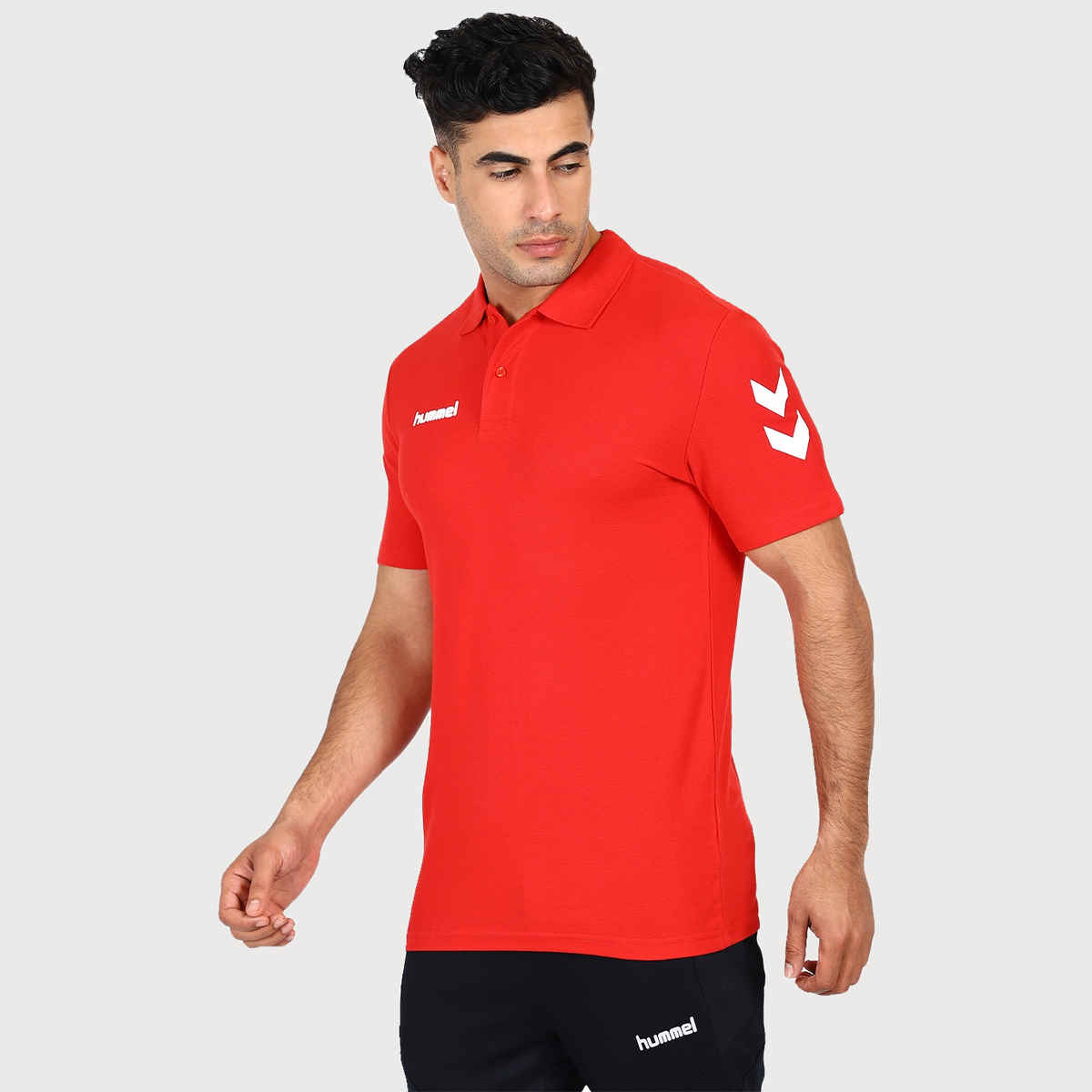 hummel Men's Go Polo Neck Solid Regular Fit Cotton Poly T-shirt | True Red - M