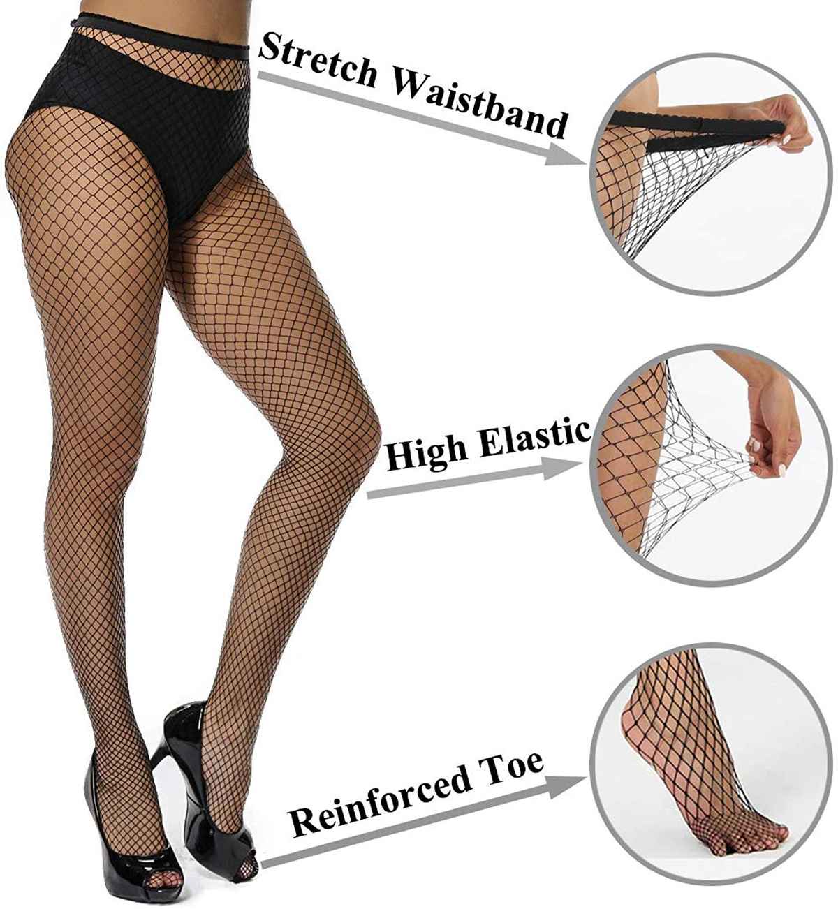 PLUMBURY Women's High Waist Pantyhose Fishnet Stockings Mesh Net Style