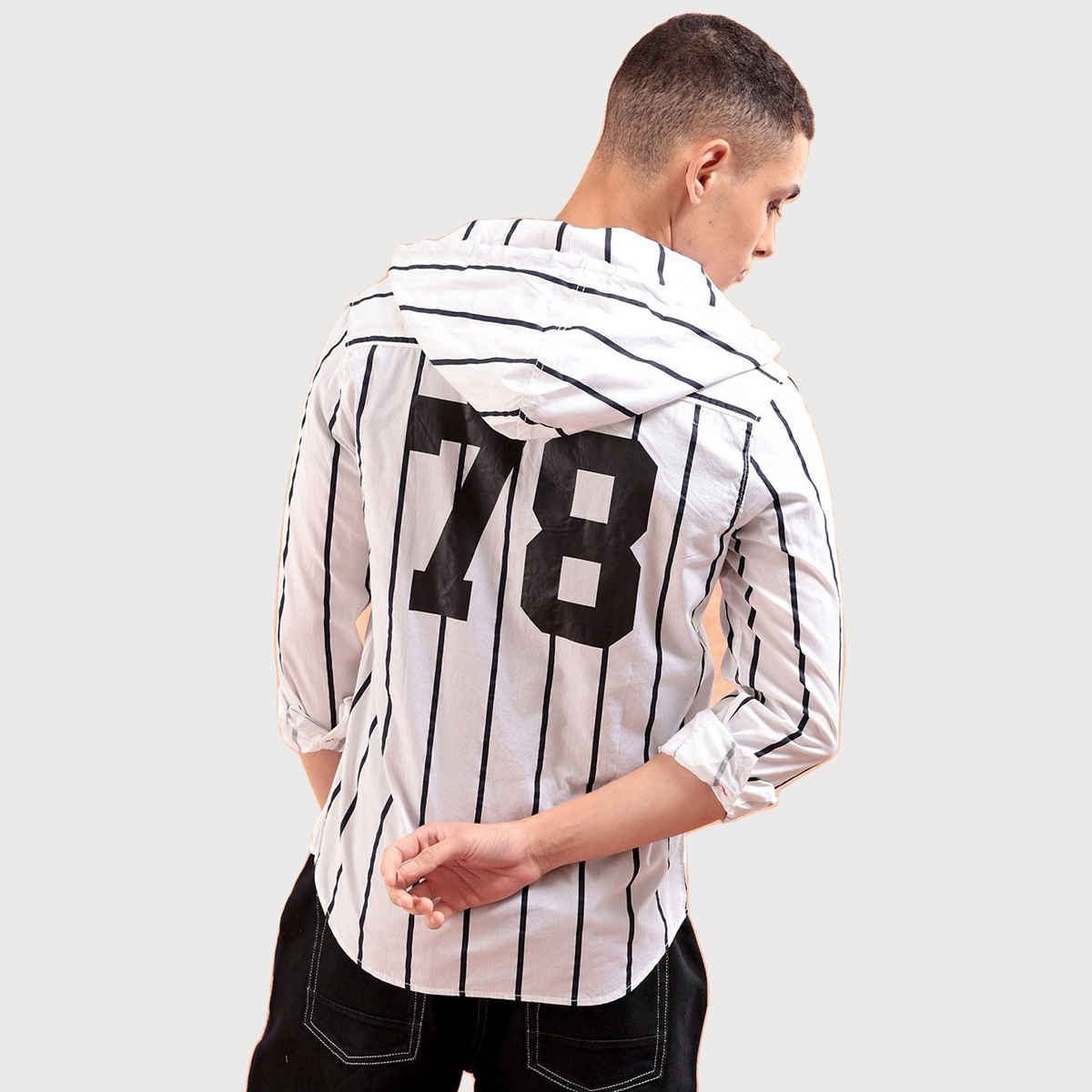 The Indian Garage Co Men's Slim Fit Vertical Striped Casual Shirt | White - M