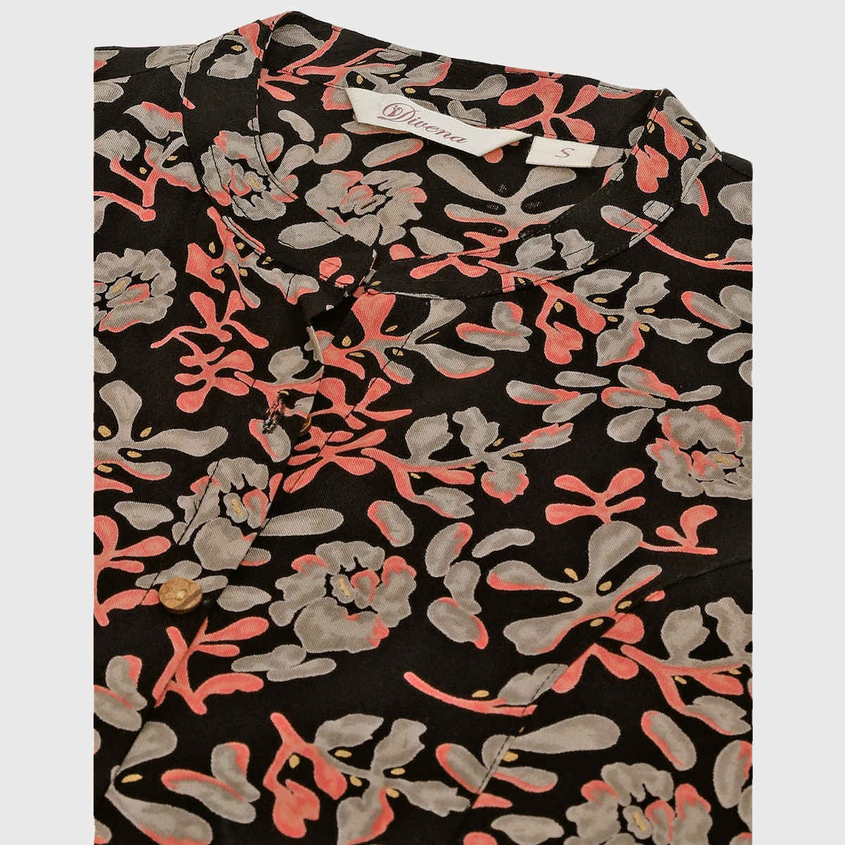 Divena Women's Floral Printed Rayon Shirt Style Tunic | DK1018 | Black | S