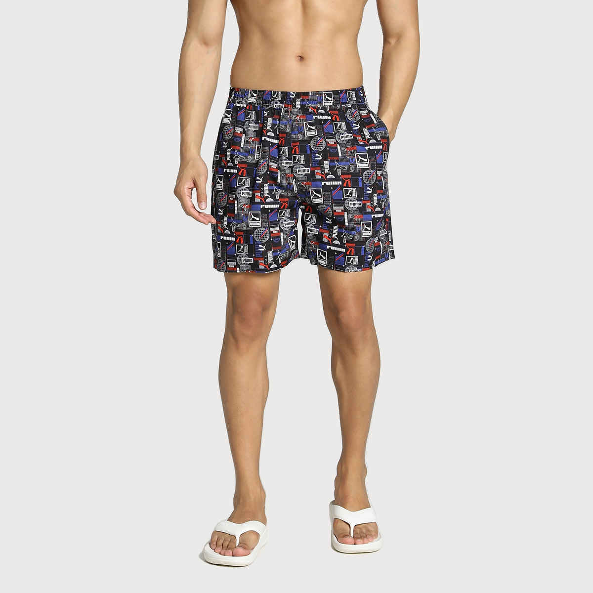 Puma Men s Printed Woven Boxers with Side Pocket | Flat Light Gray | L