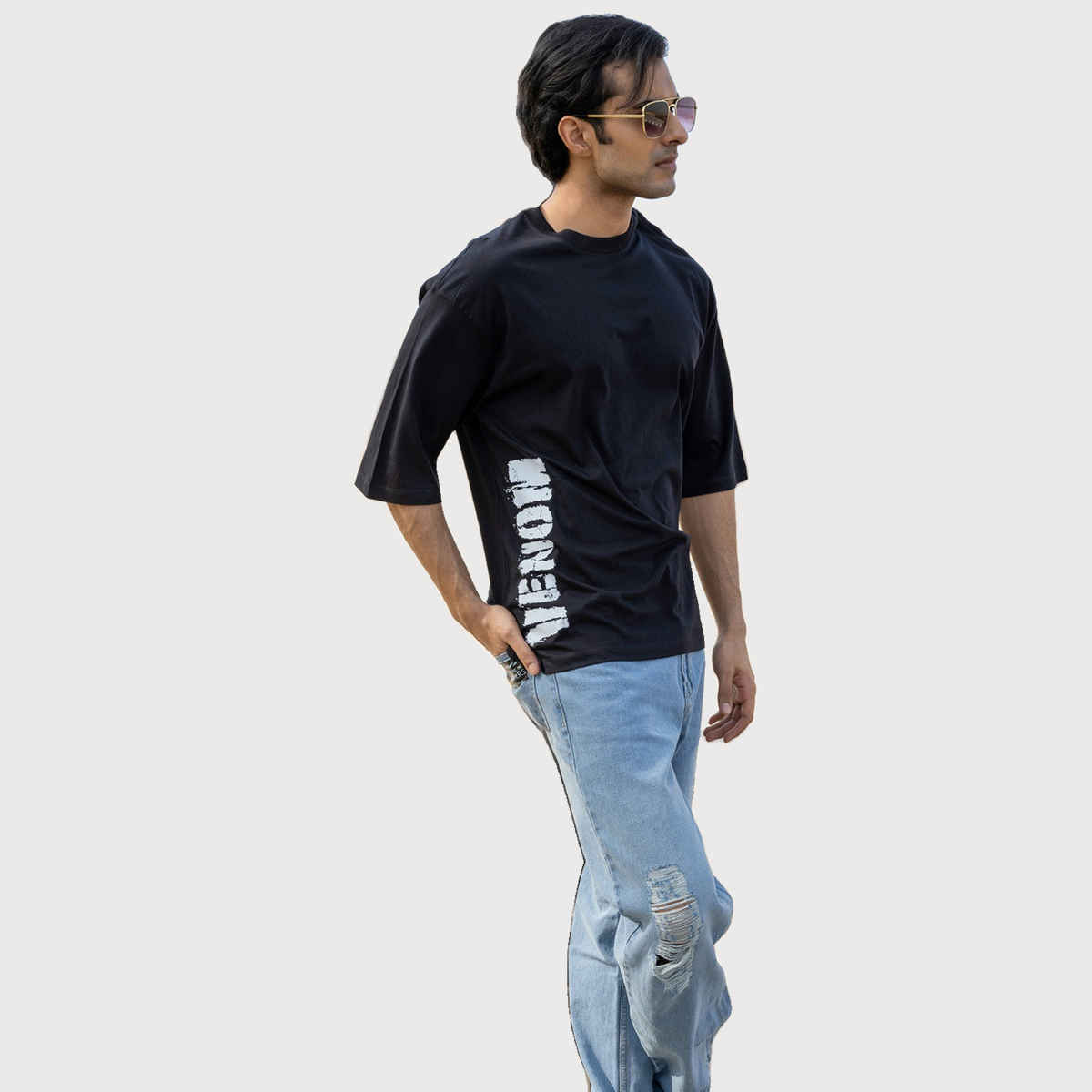 Bonorganik Men's Venom Oversize Front Print T-shirt | BON12024 | Black - M