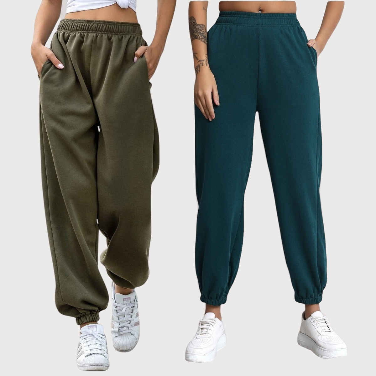 Q-rious Women's Cozyflex Joggers | Plaz-CARGO-2c | Teal & Olive - 28