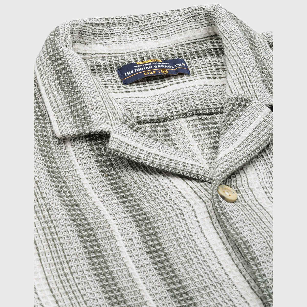 The Indian Garage Co Men's Relaxed Fit Striped Resort Wear Half Sleeve Shirt | Cream - S