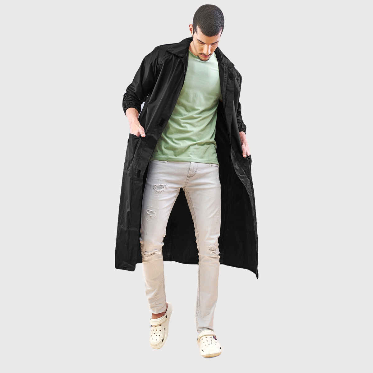 Lux Venus Long Overcoat Rainwear for Men - Black | L