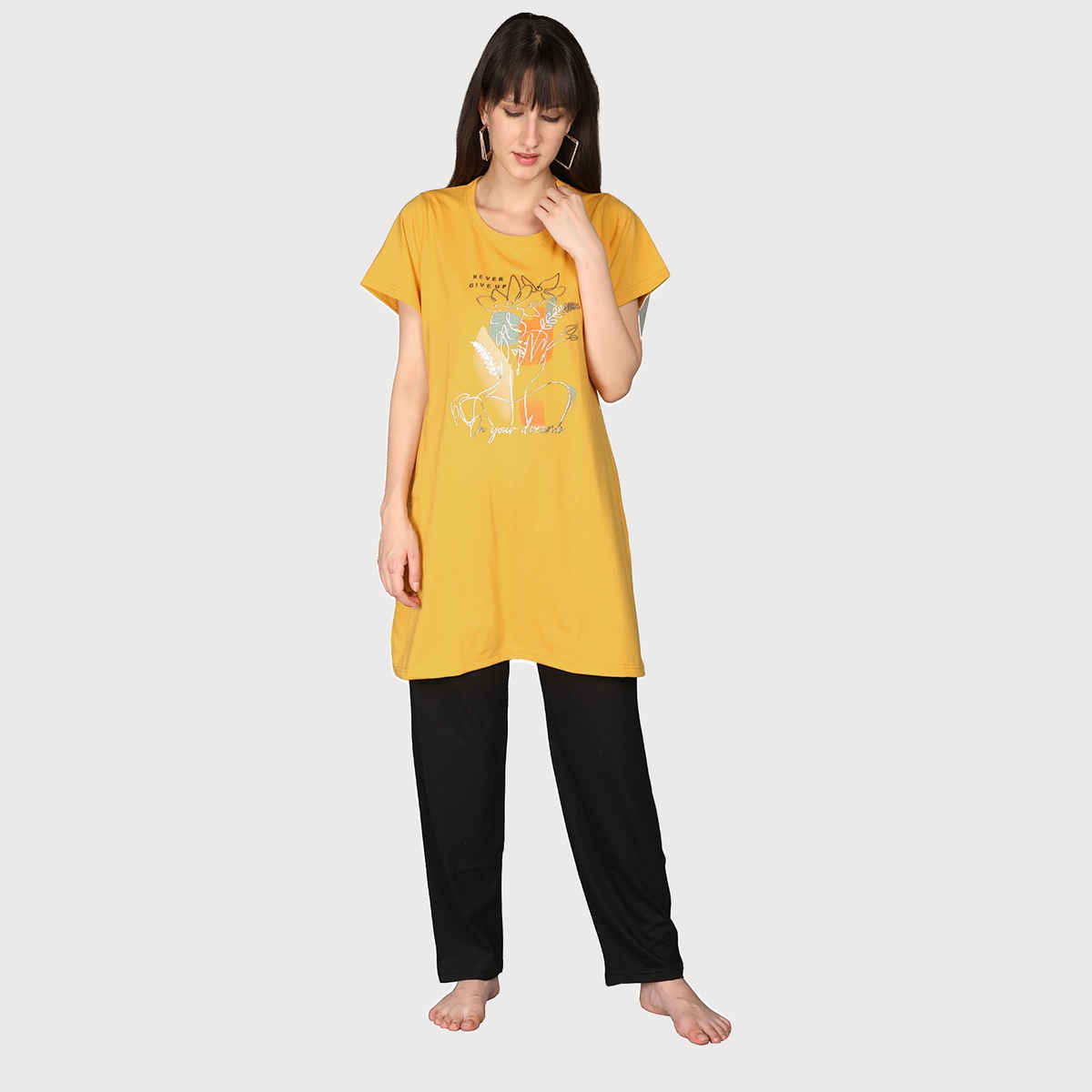 Duchess Women's Regular Fit Stylish Long Top T-shirt | MSTD01 | Mustard - XL