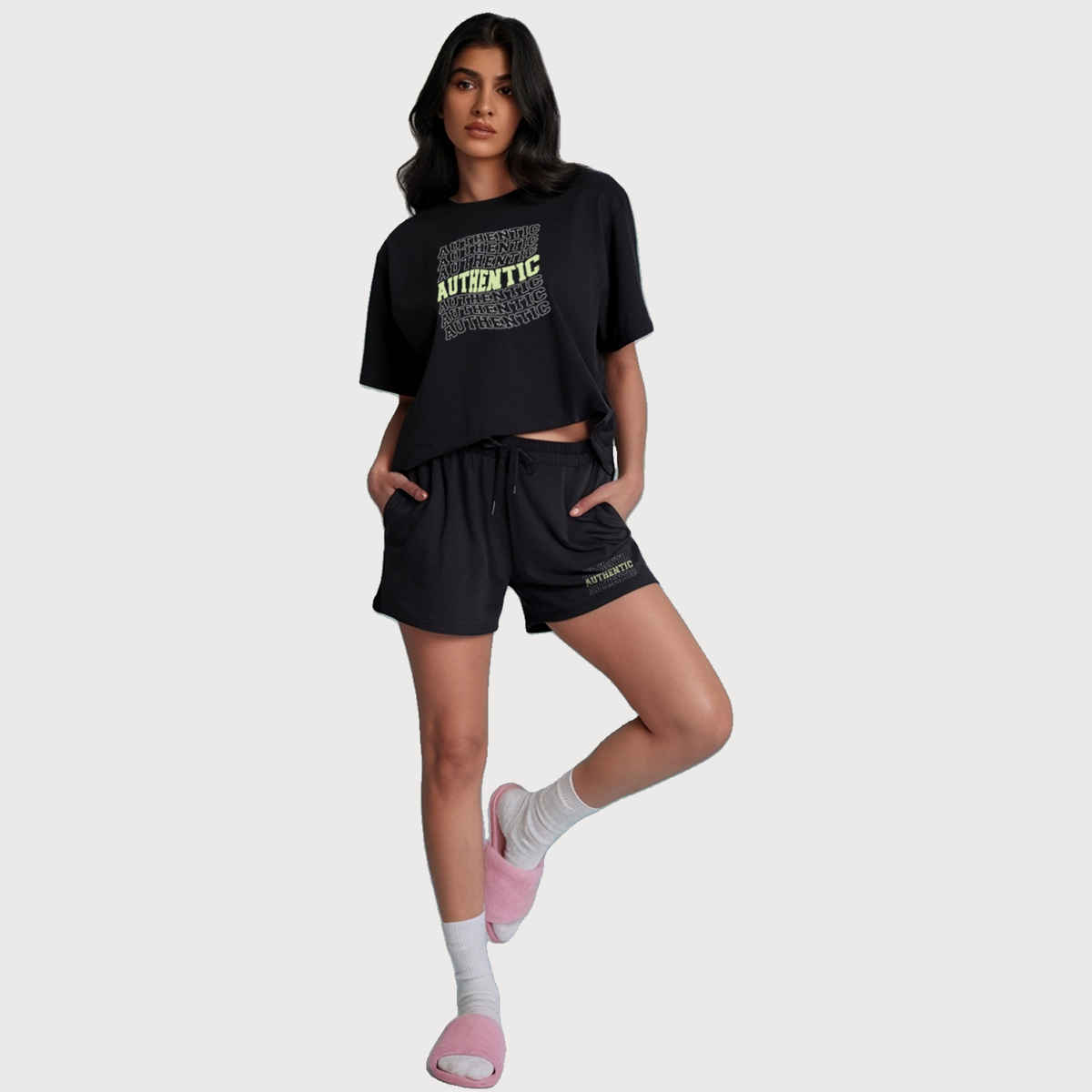 Fflirtygo Women's Cotton Sleep Tees Loungewear Fssc authentic Black | S