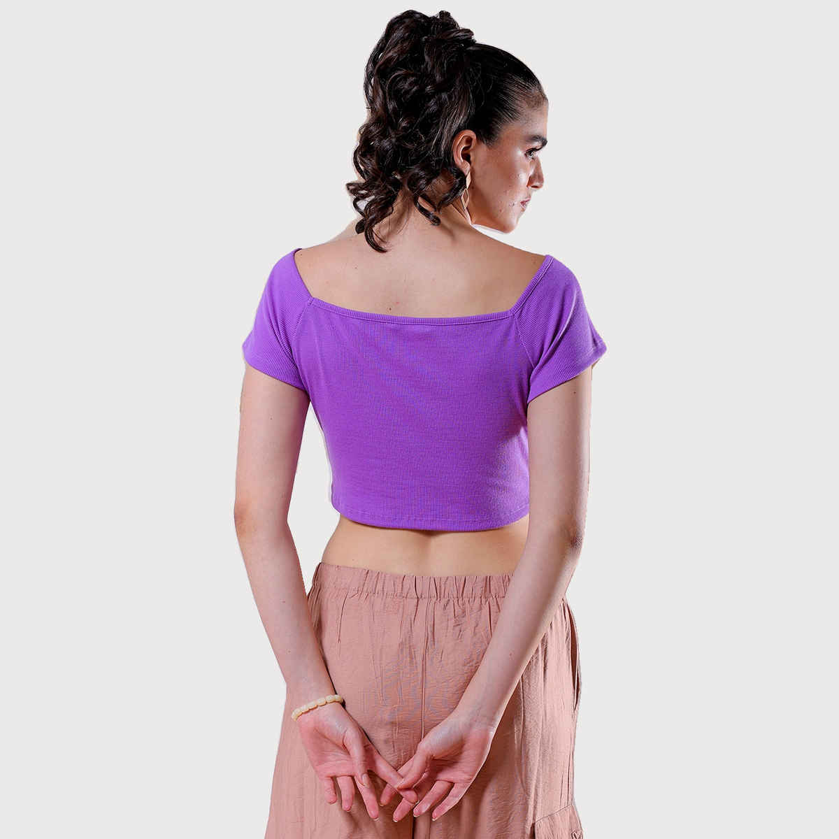 Freehand Women's Fitted Solid Casual Off Shoulder Top | Amethyst Orchid | M