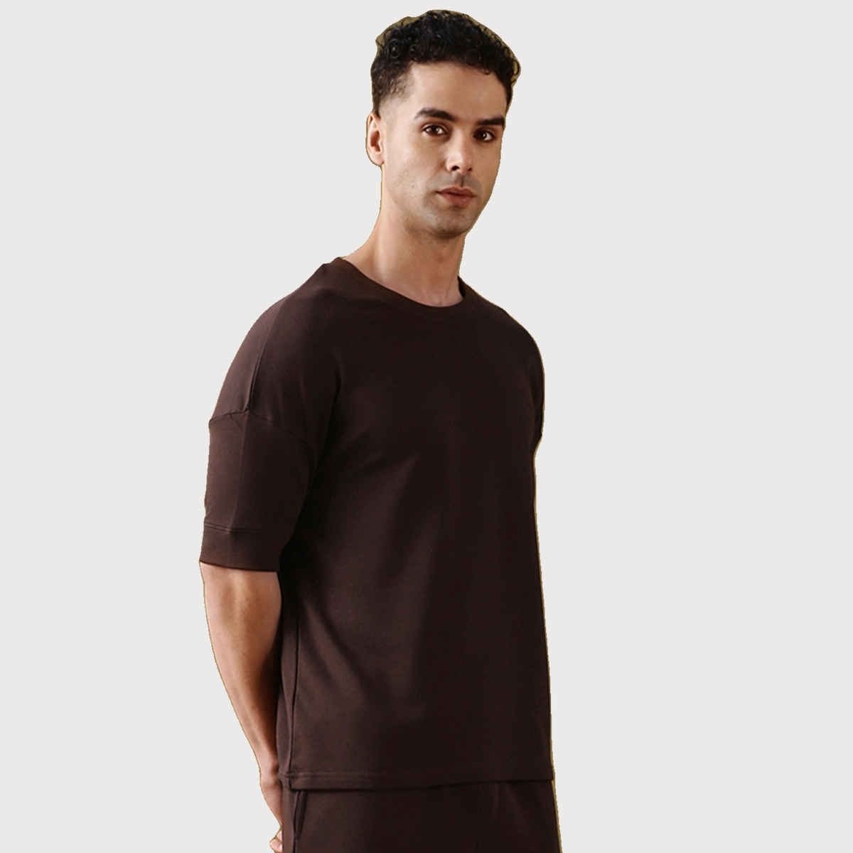 Dillinger Men's Solid Round Neck Cotton Oversized T-shirt | Cocoa Brown - L