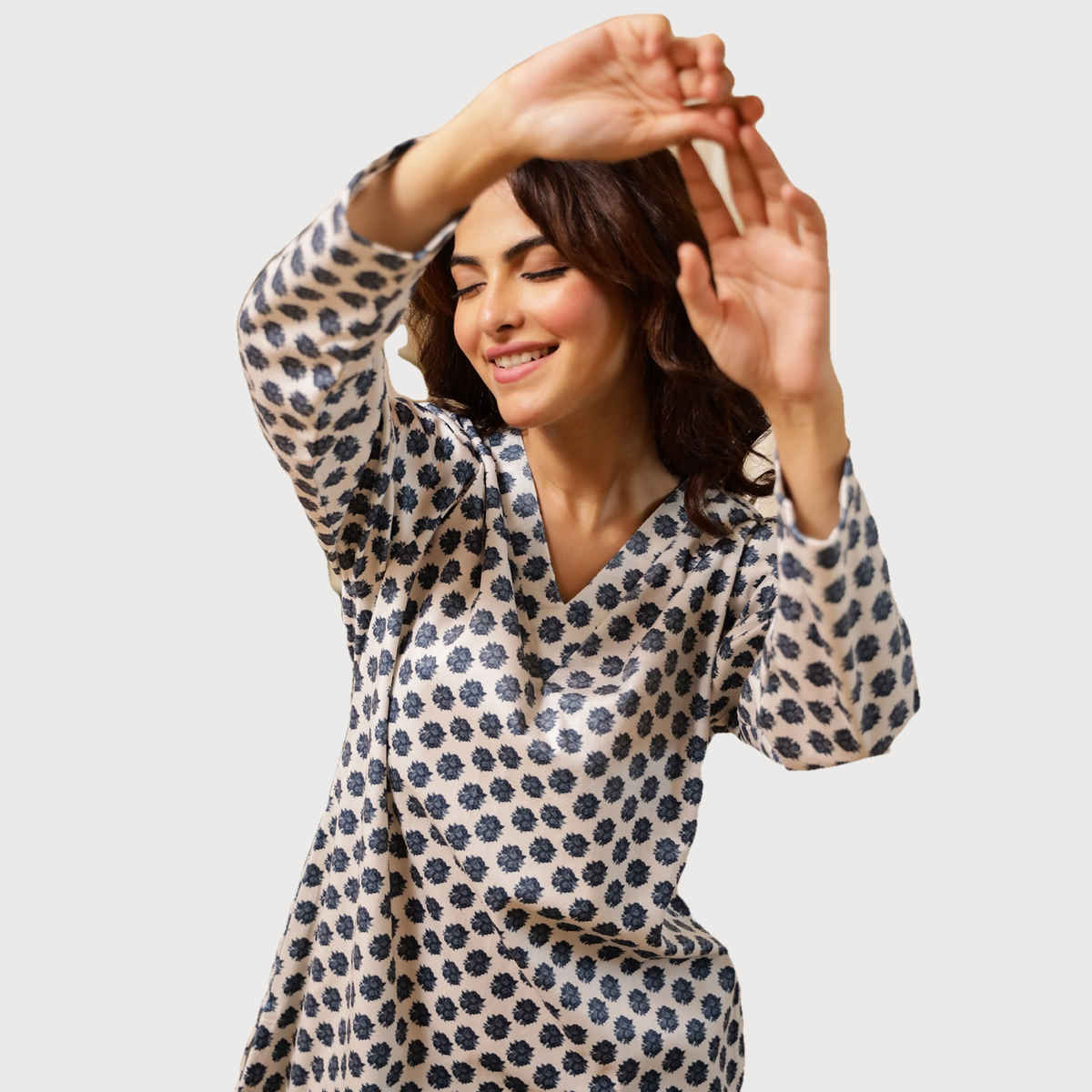 Sanskrutihomes Women Floral Printed White Night Suit SE-NSP-760 | M