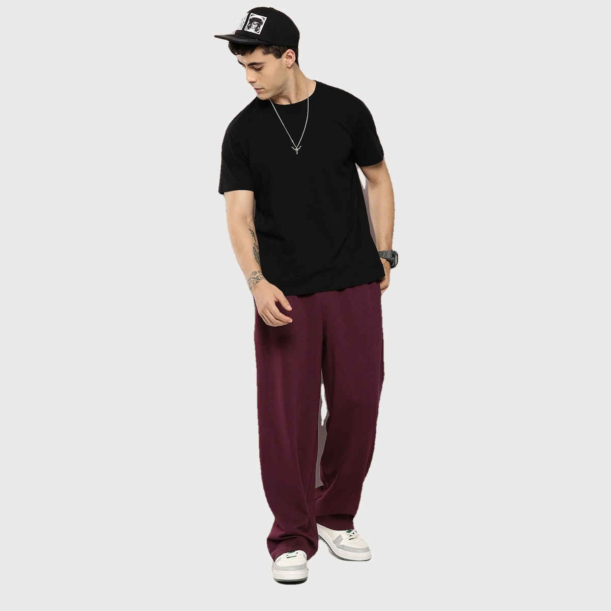 Dillinger Men's Light Weight Relaxed Fit Baggy Knitted Pants | Burgundy - L