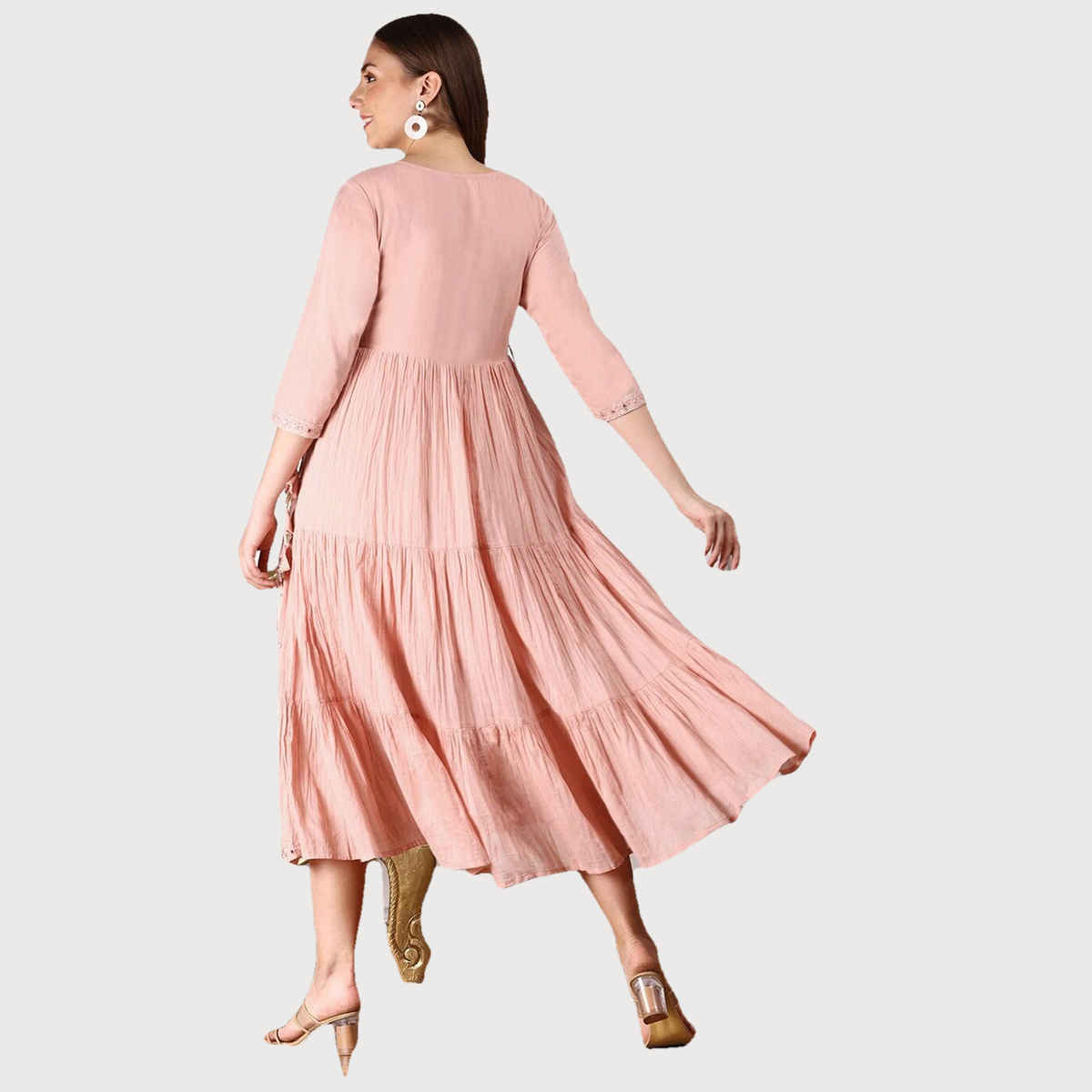 Ishin Women's Peach Dress - L | INWDRS24037