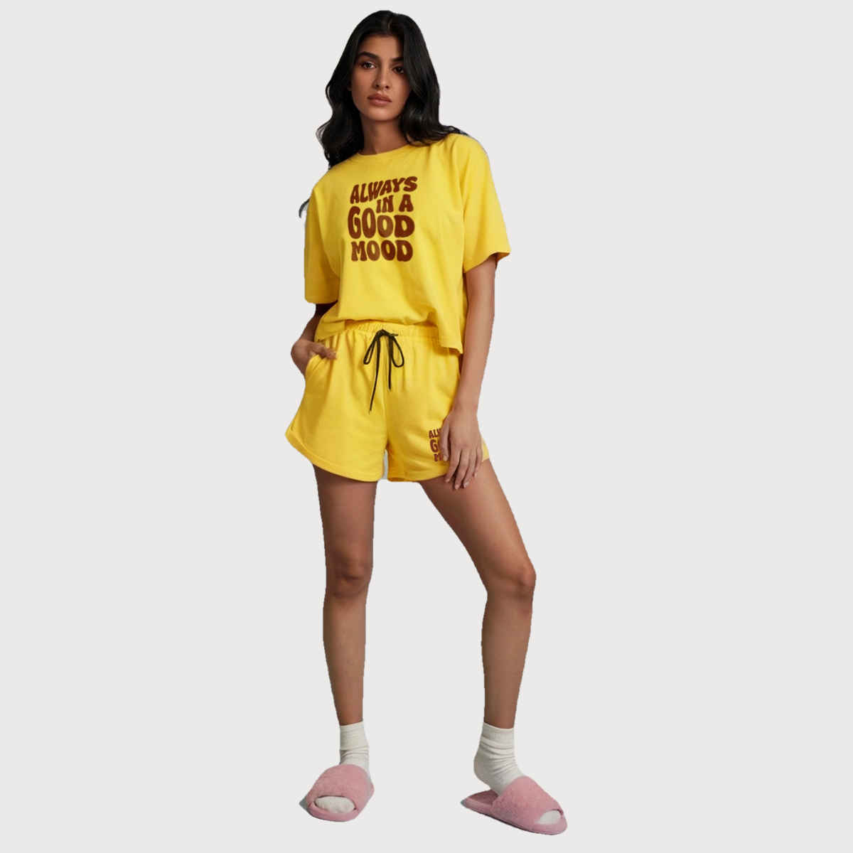 Fflirtygo Women's Cotton Sleep Tees Loungewear Fssc good | Mood Yellow | XL